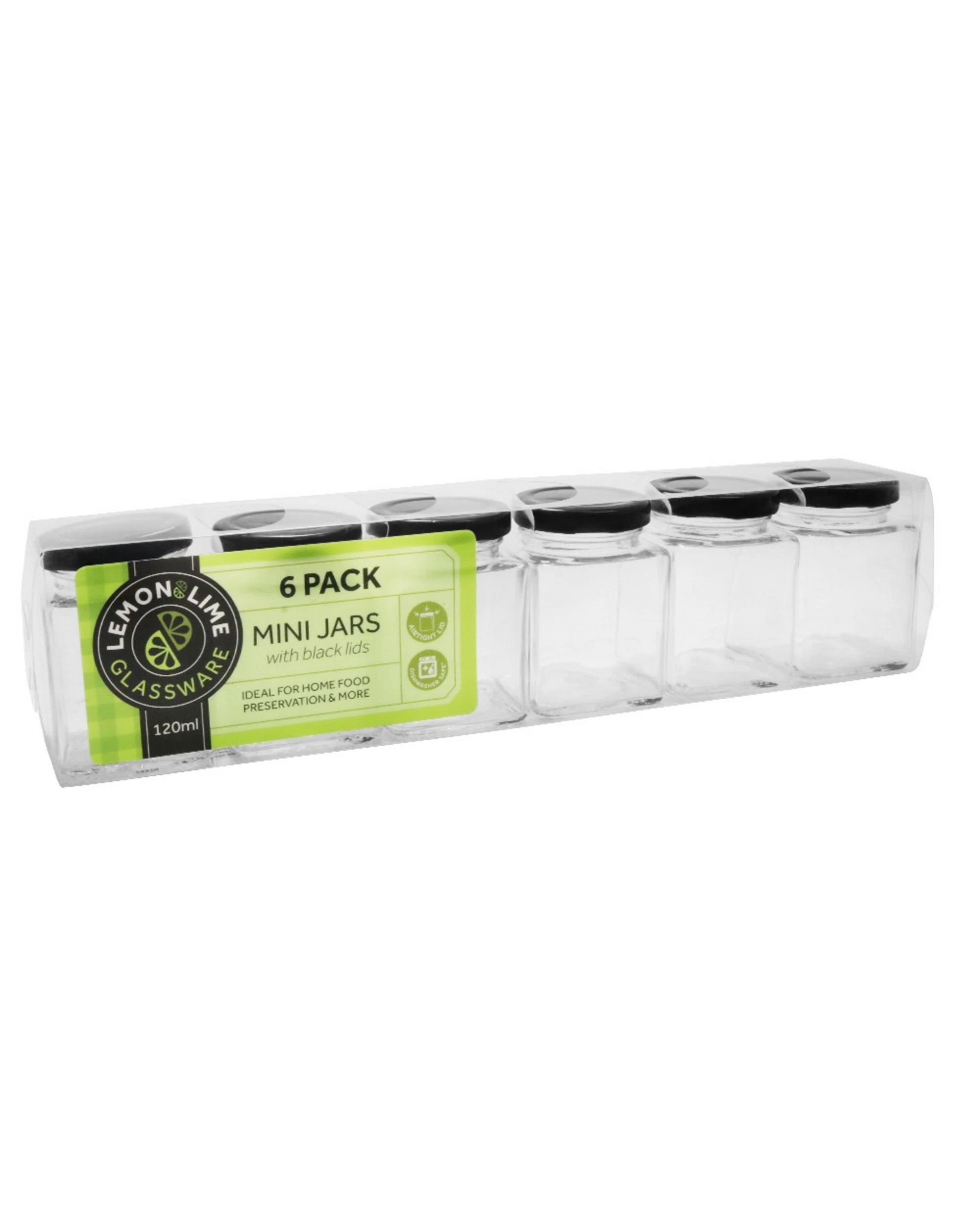 1 Lemon & Lime Screw Top Square Glass Jars 120ml Pack of 6 - Black, 1 of 2