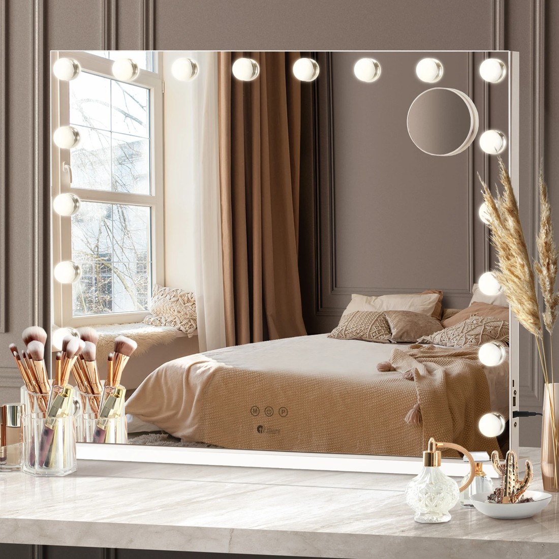 2 Oikiture Hollywood Makeup Mirror Magnifying Led 18 Bulbs 80x62cm Wall Mirrors
 - White, 2 of 8