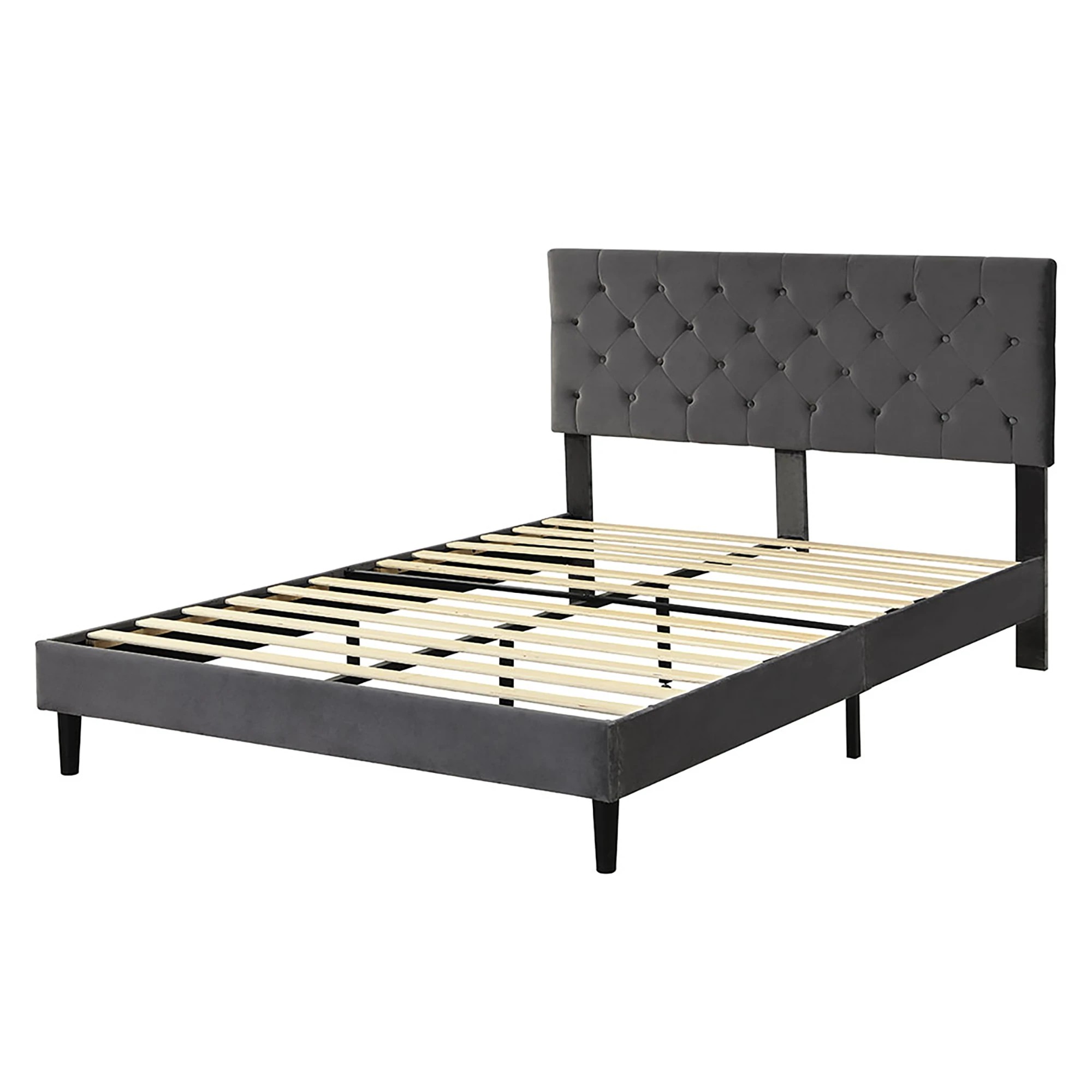 1 Levede Double Bed Frame Velvet - Grey, 1 of 6