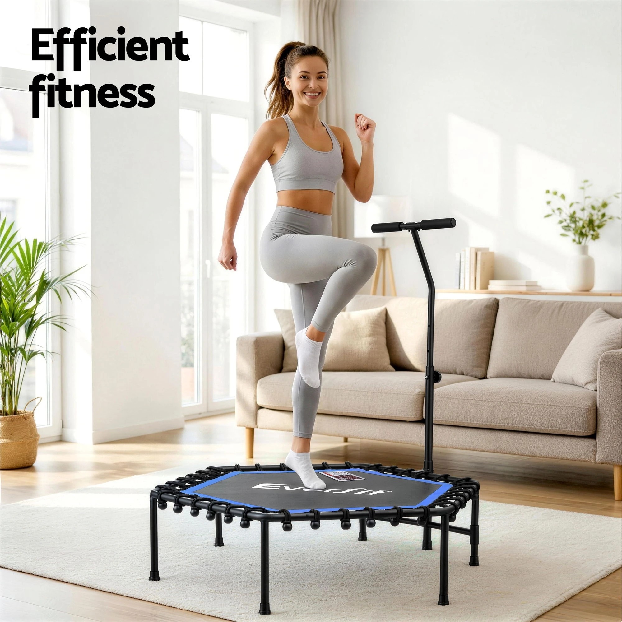 4 Everfit 48inch Hexagon Fitness Trampoline Rebounder Adjustable Handrail - Multi, 4 of 6