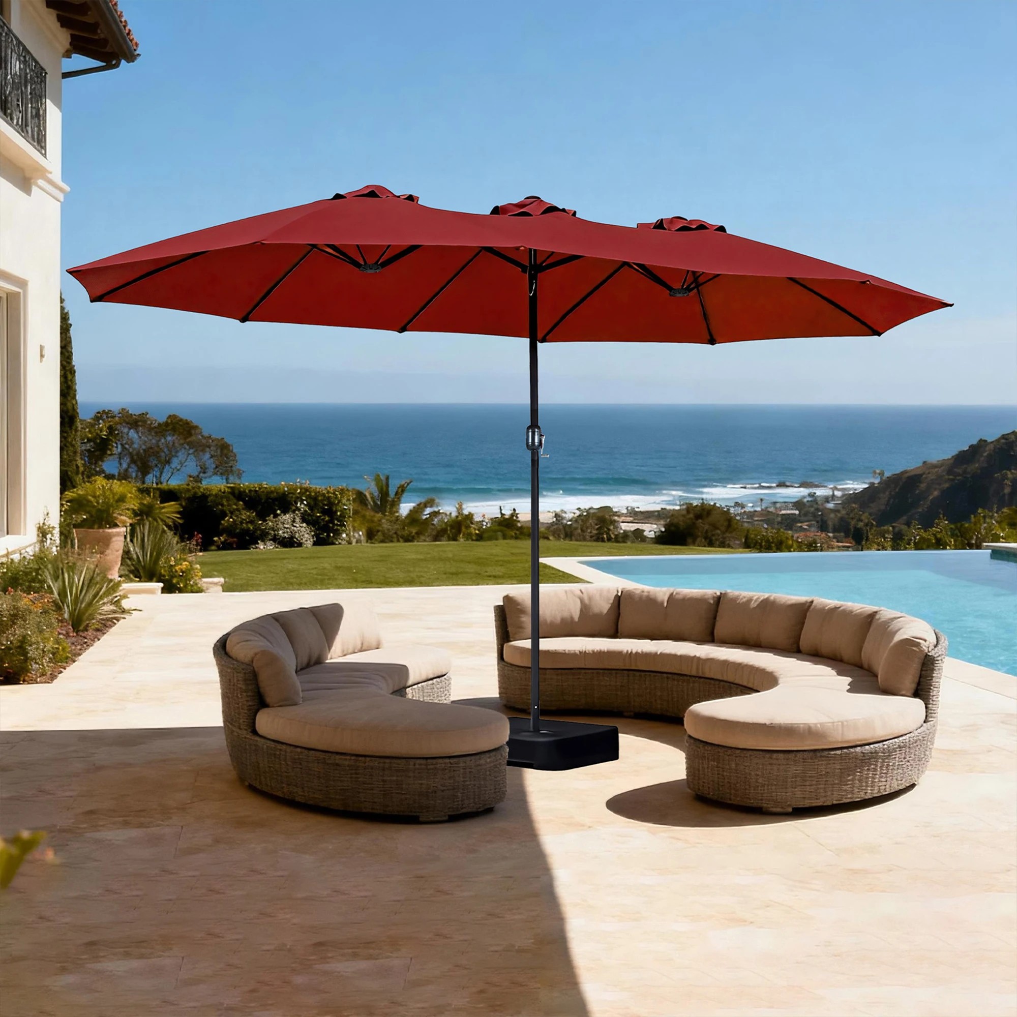 8 Mountview Large Parasol Patio Umbrella Outdoor Garden Pool Sunshade Double-Sided - Red, 8 of 9
