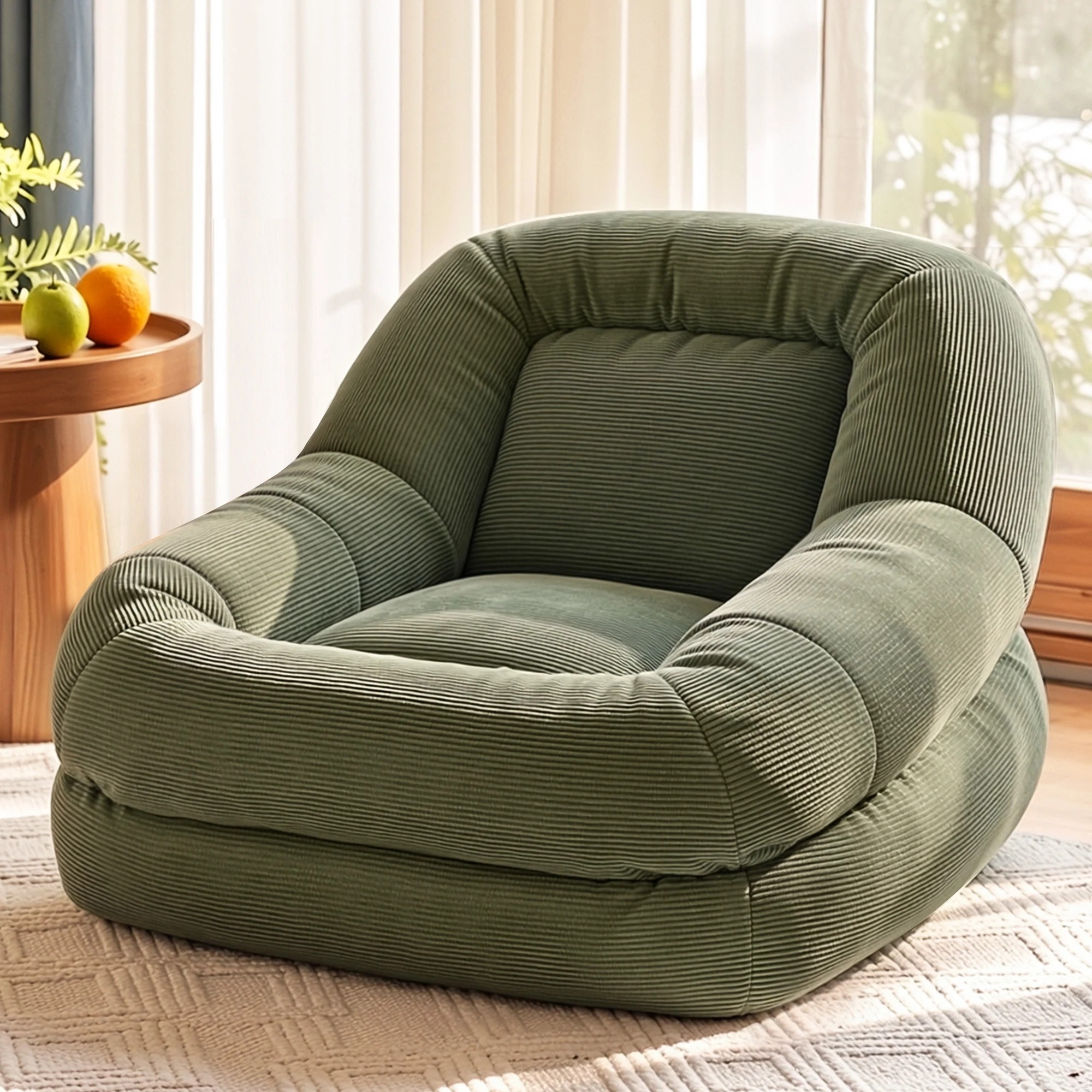 2 Artiss Armchair Floor Lounge Lazy Sofa, Compressed Corduroy Chaise Chair Green - Green, 2 of 8