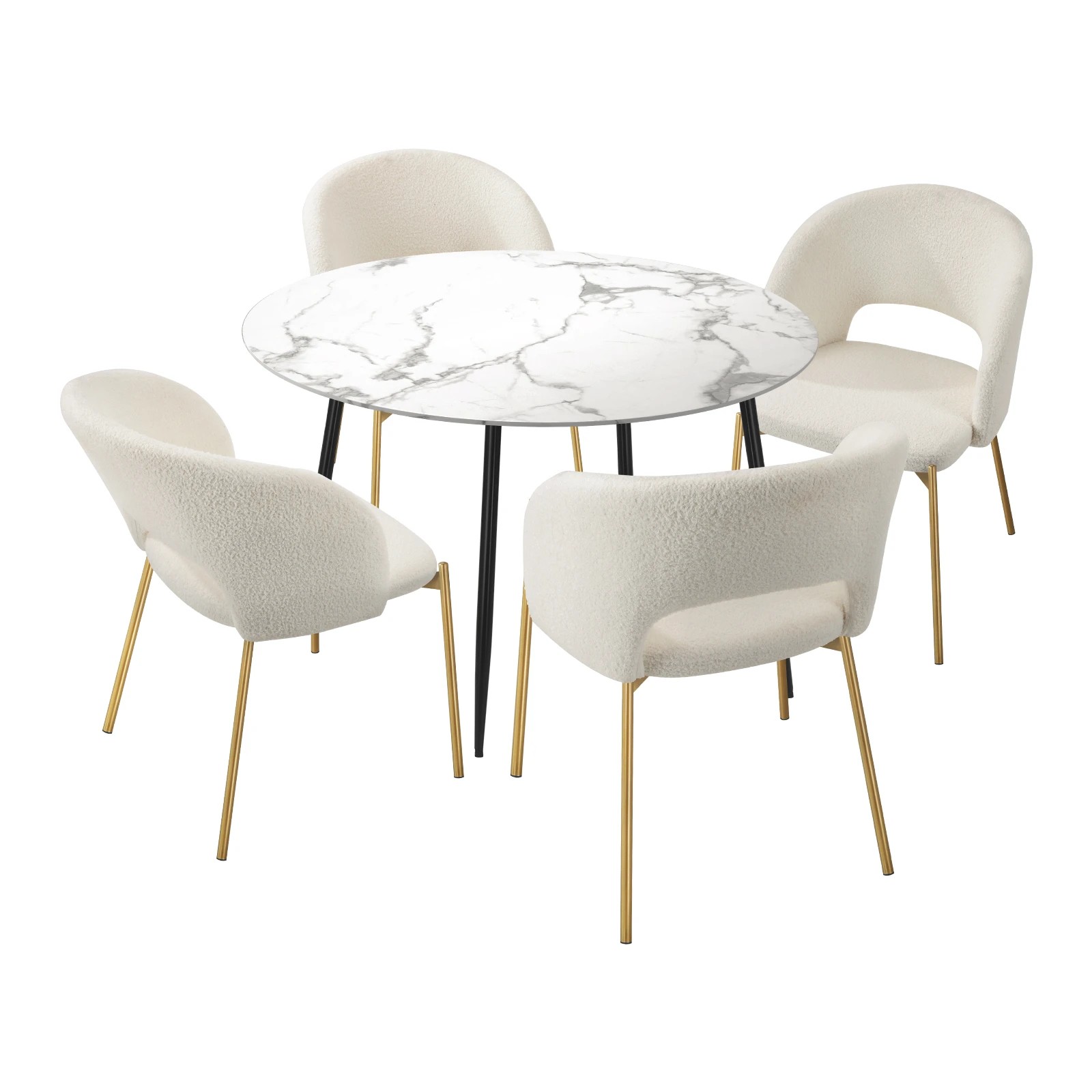 1 Oikiture 110cm Round Dining Table With 4pcs Dining Chairs Sherpa Gold Metal Legs
 - Multi, 1 of 10