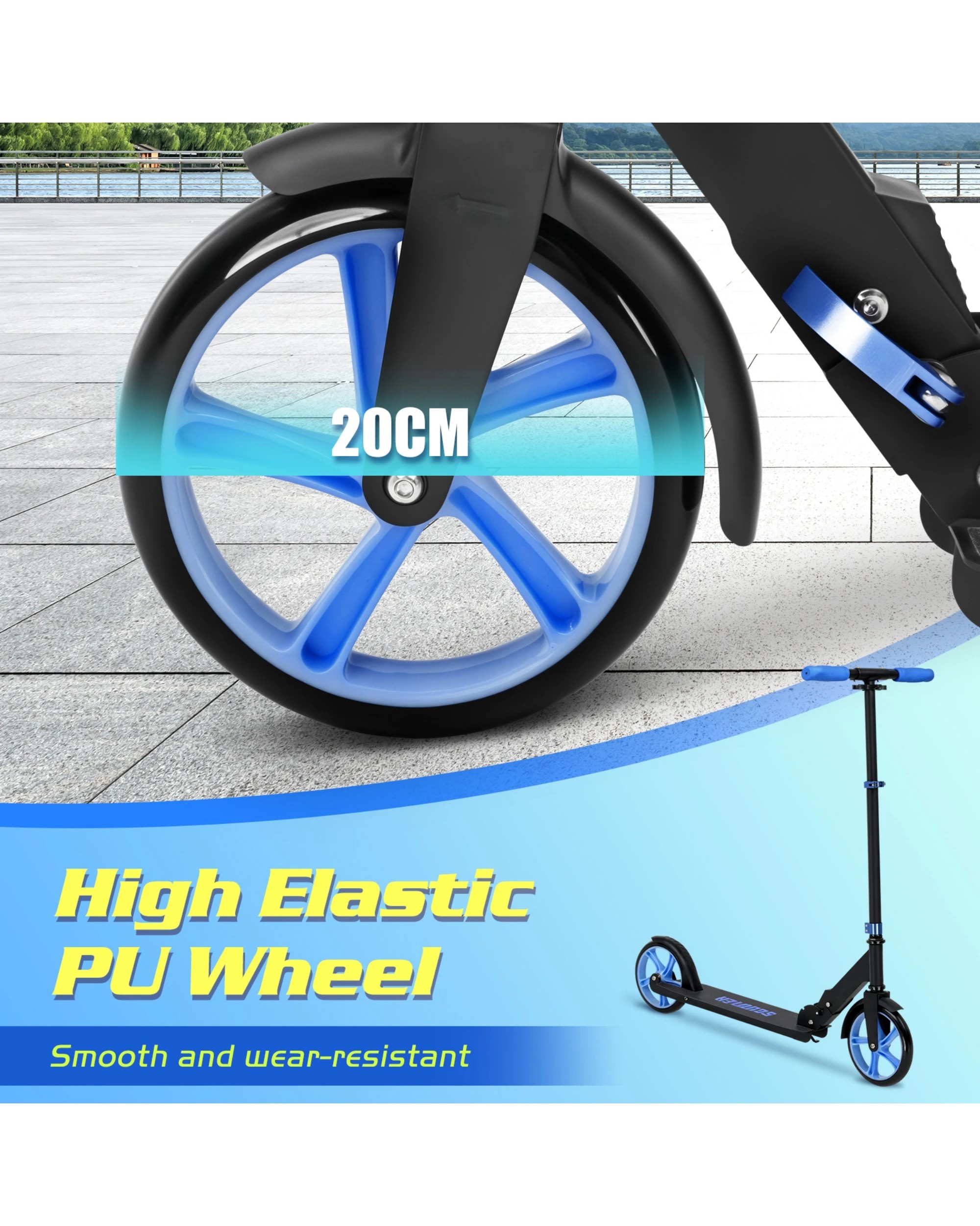4 Advwin Folding Kids Kick Scooter w/ Big Wheel & Adjustable Height Blue, 4 of 8