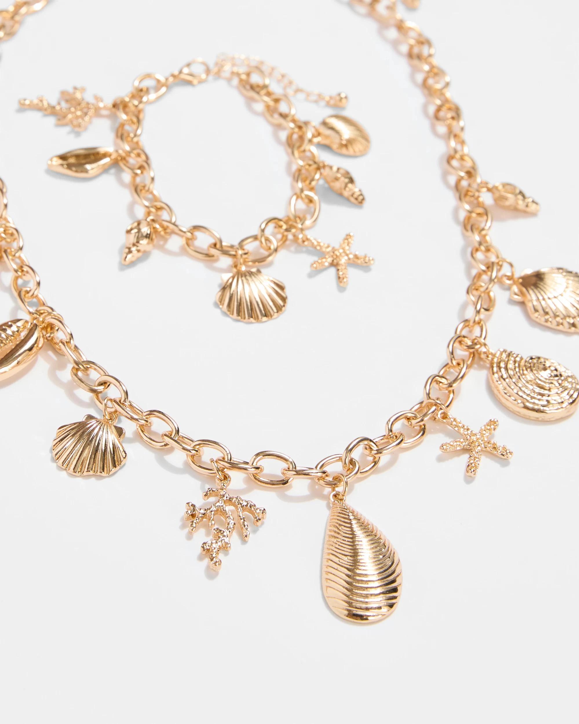 2 Target Shell Charm Necklace and Bracelet Set GOLD, 2 of 2