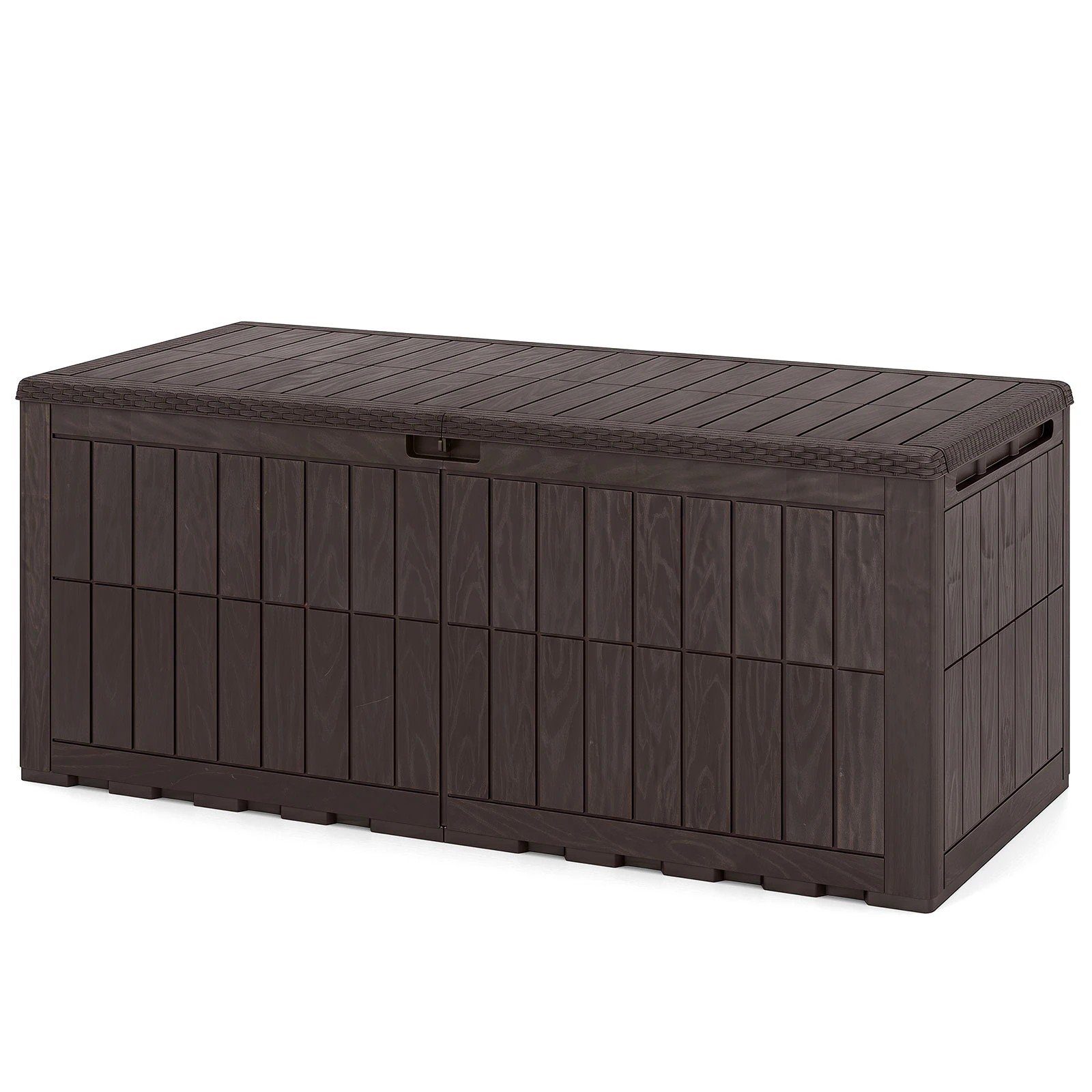 1 Costway 680L Outdoor Deck Box Patio Bench All-Weather Storage Bin w/Handles - Brown, 1 of 6