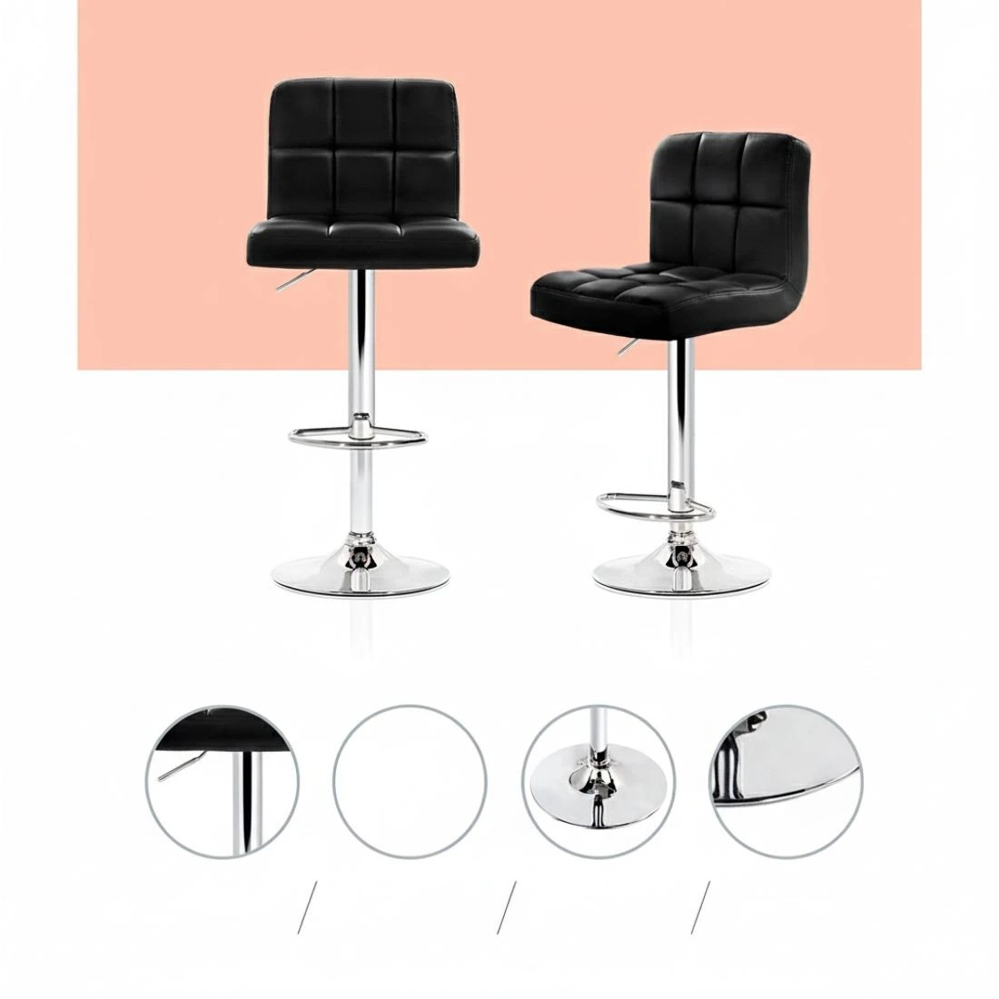 4 Artiss 4x Bar Stools Leather Gas Lift - Black, 4 of 6