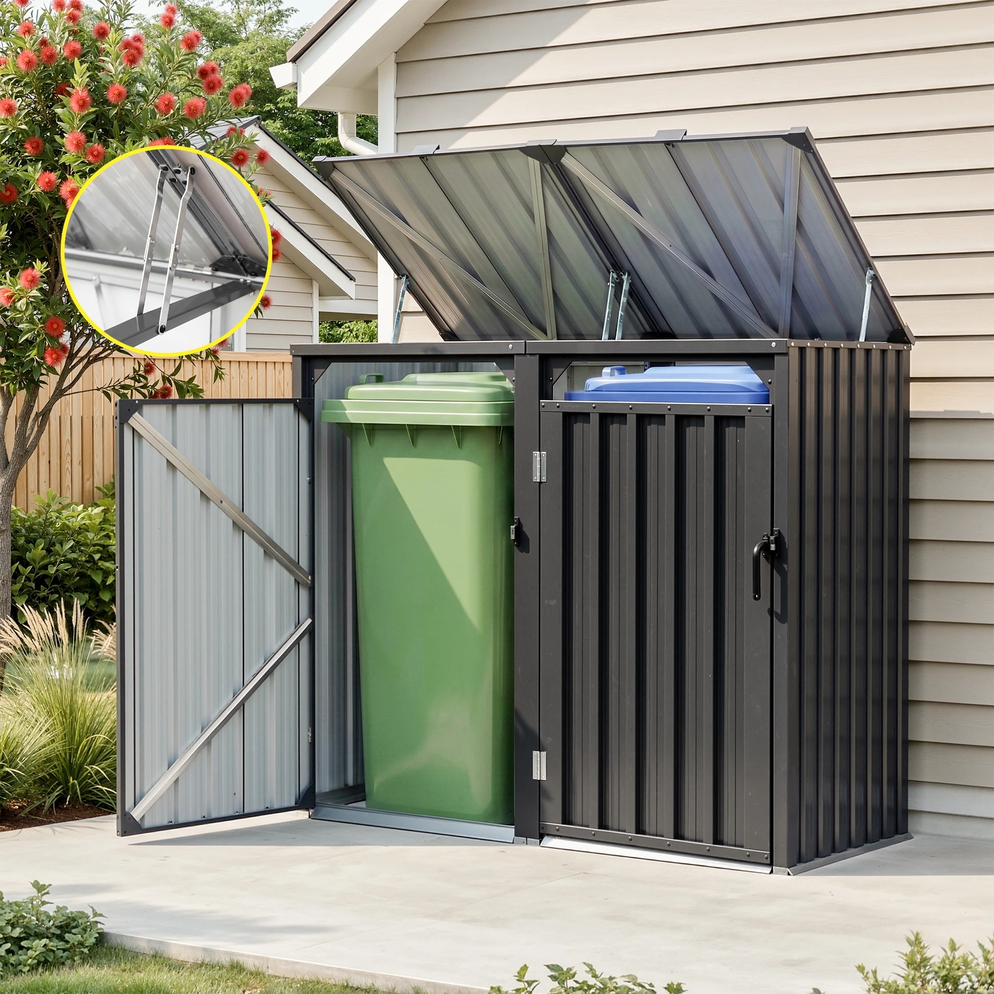 5 Giantz Bin Shed Double Wheelie Waste Bins Storage Steel Garden Enclosure - Black, 5 of 8