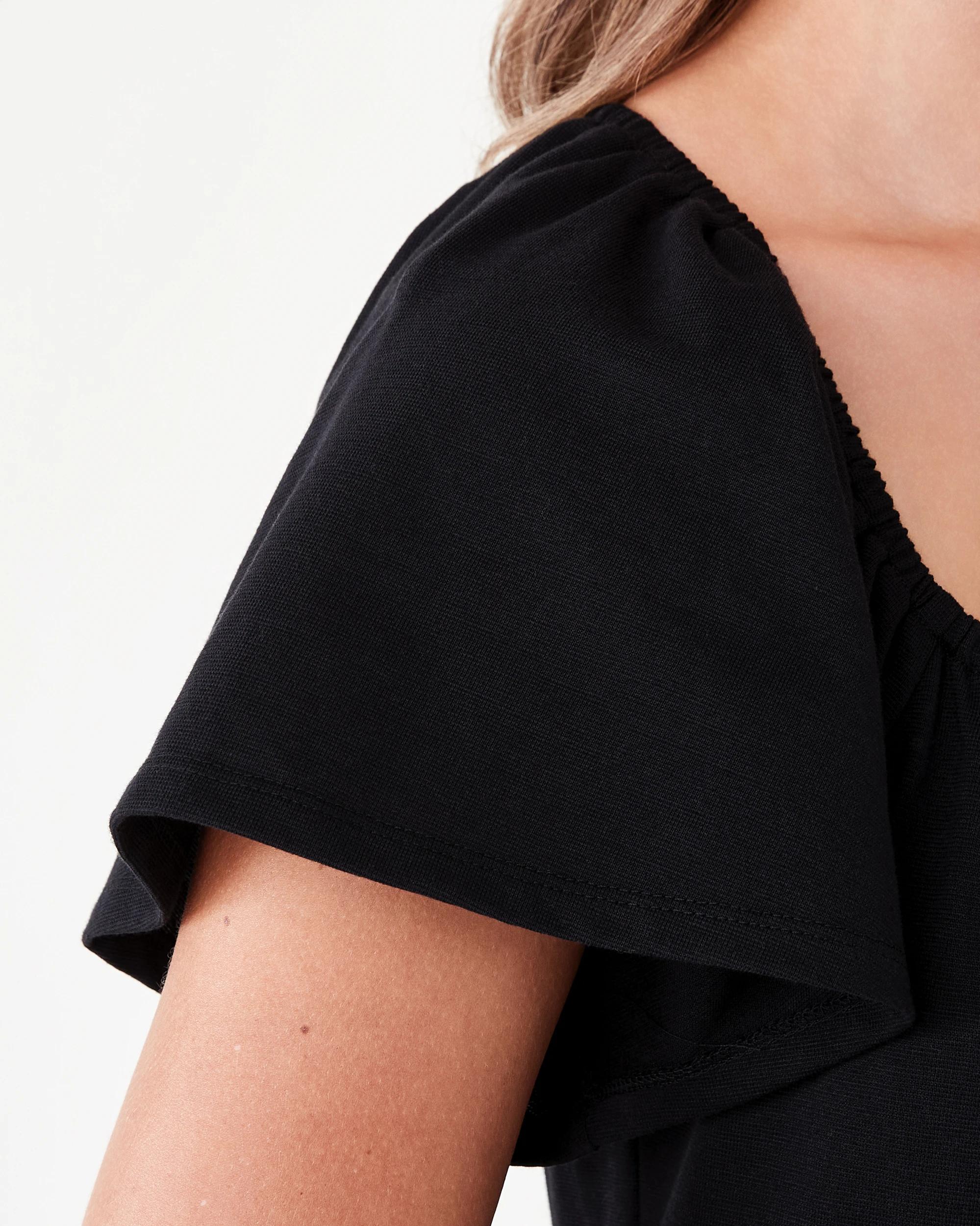 6 Short Sleeve Frill Tiered Jersey Mini Dress Black, 6 of 8