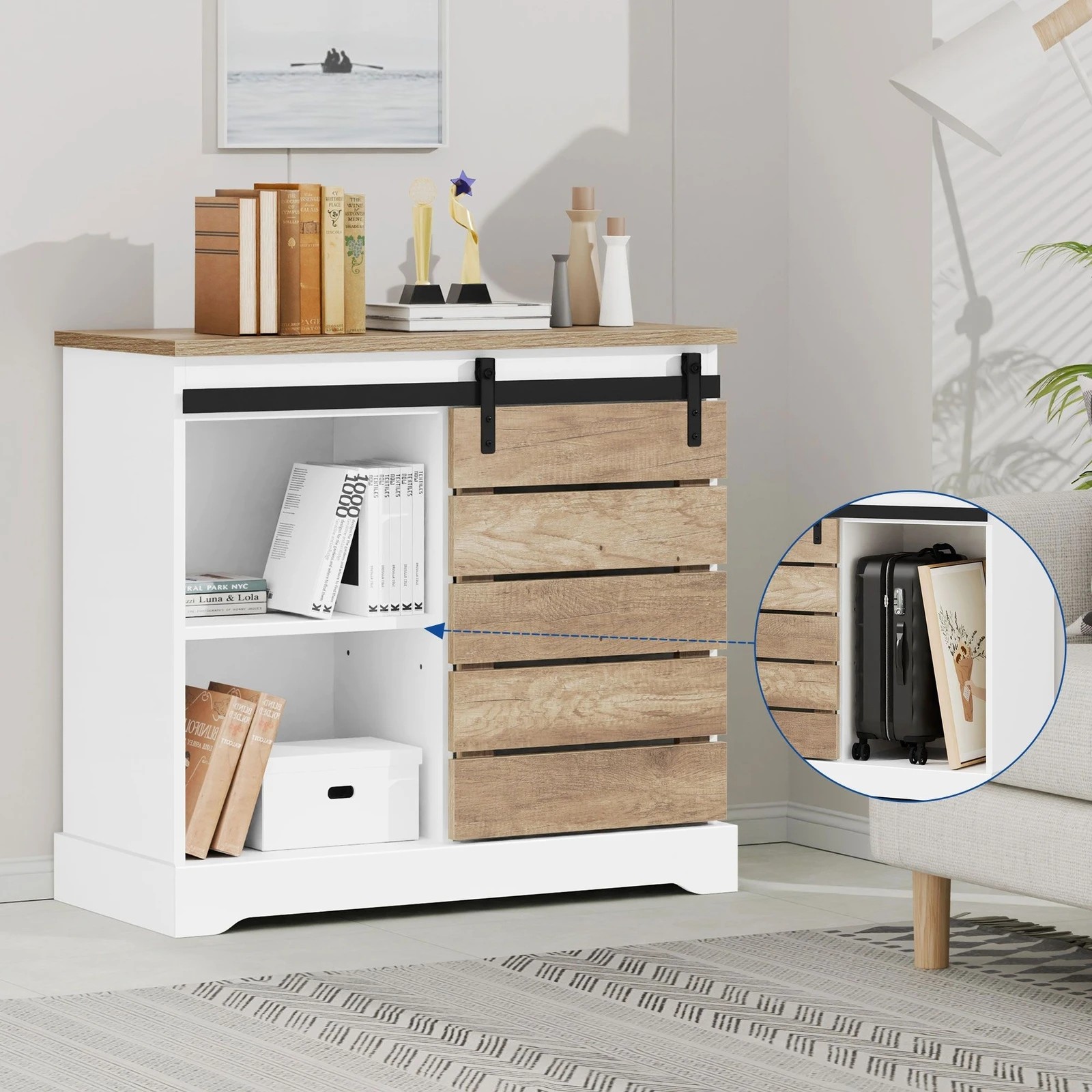 3 Alfordson Buffet Sideboard Cabinet Storage Cupboard Sliding Door Pantry - White, 3 of 10