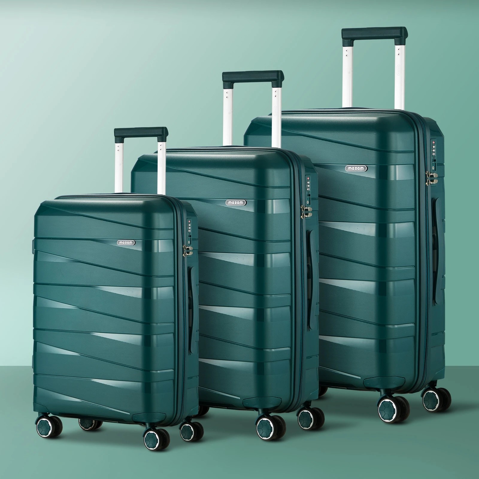 3 Mazam 3PCS Luggage Suitcase Trolley Set Travel TSA Lock PP Case - Green, 3 of 9