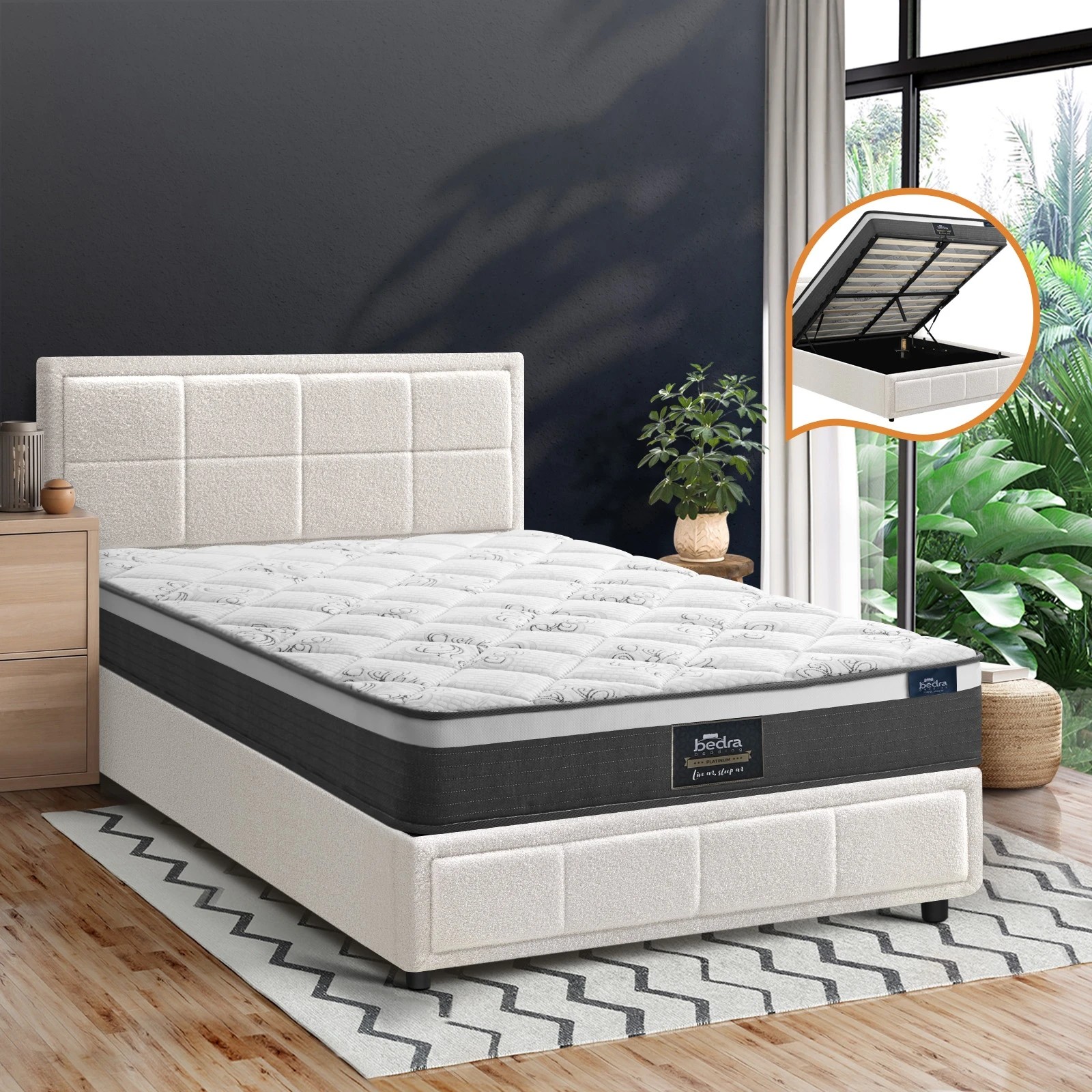 3 Oikiture Bed Frame King Single Size Gas Lift Storage With Mattress Set BOSS - White, 3 of 8