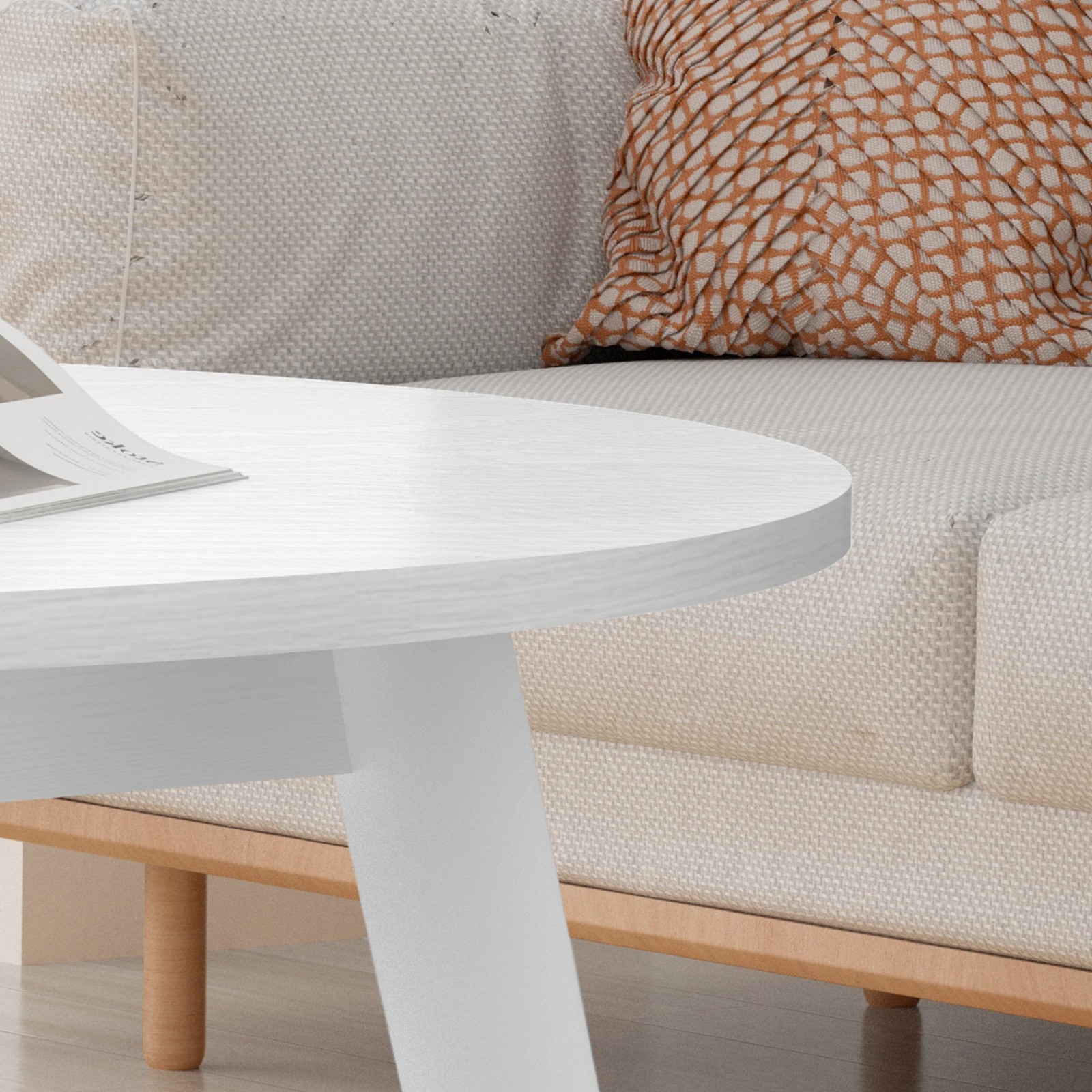 7 Alfordson Coffee Table Modern Round Table Sturdy Wooden Legs Living Room - White, 7 of 10