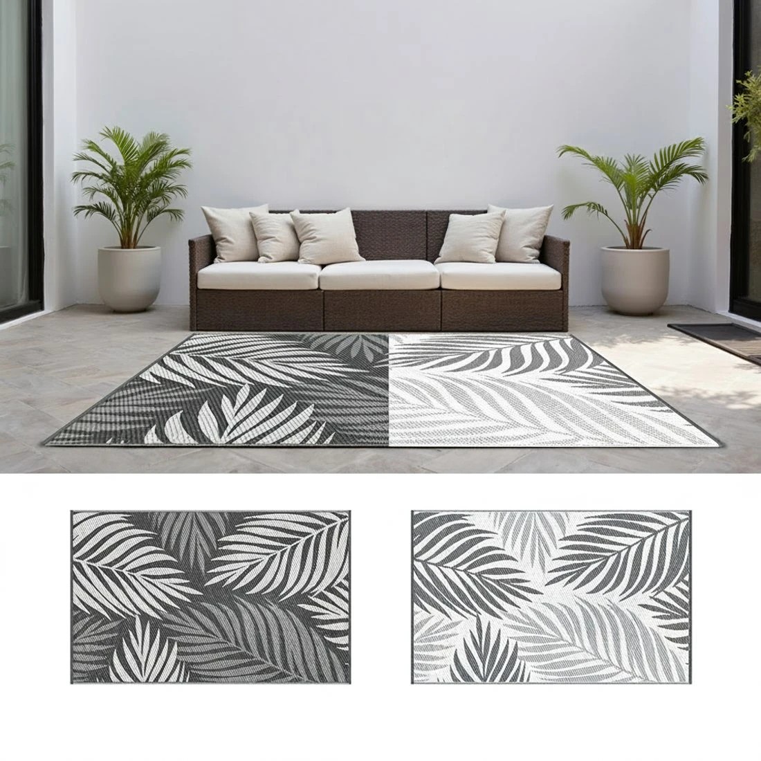 6 Gardeon Outdoor Rugs 152x244cm Large Carpet Reversible Area Mat PP Dual-Sided Patio Rug Leaf - Grey, 6 of 8