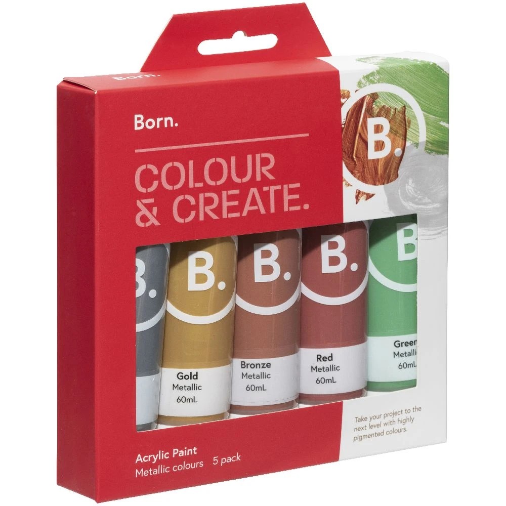 5 Born Acrylic Paints 60mL 5 Pack Metallic Colours, 5 of 6