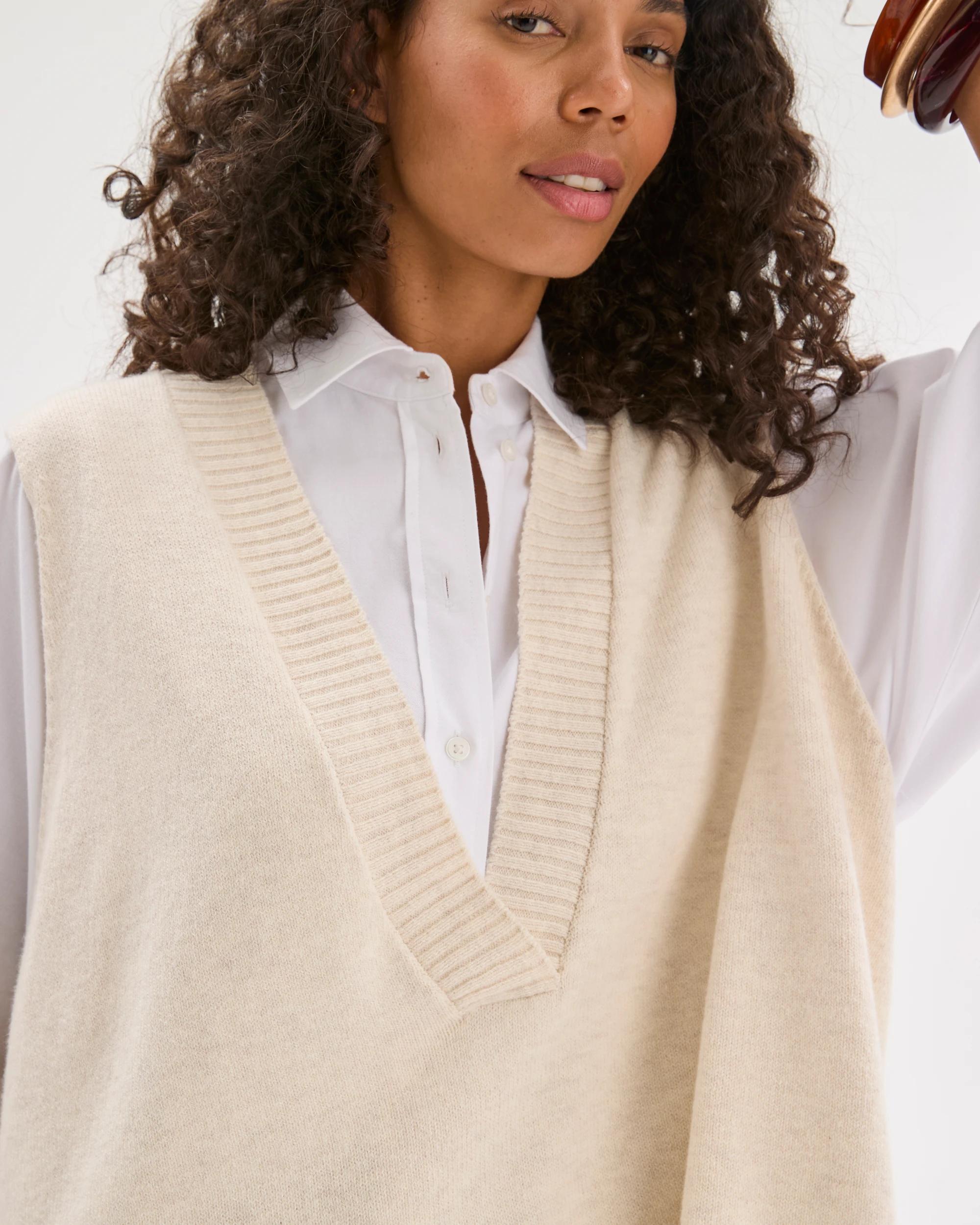 3 Target Woman Australian Cotton Blend Deep V-Neck Oversized Knit Vest CREAM MARLE, 3 of 7