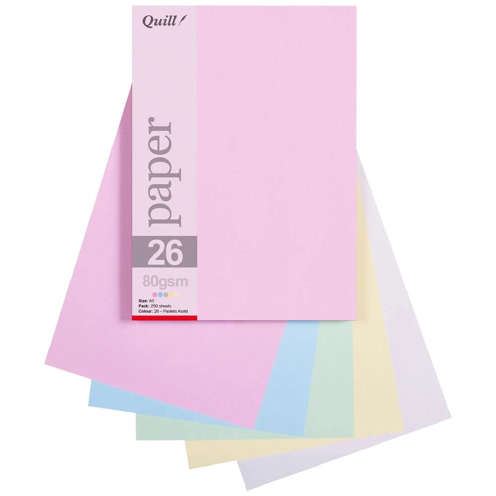 1 Quill A5 Paper Pastel Assorted 250 Pack, 1 of 2