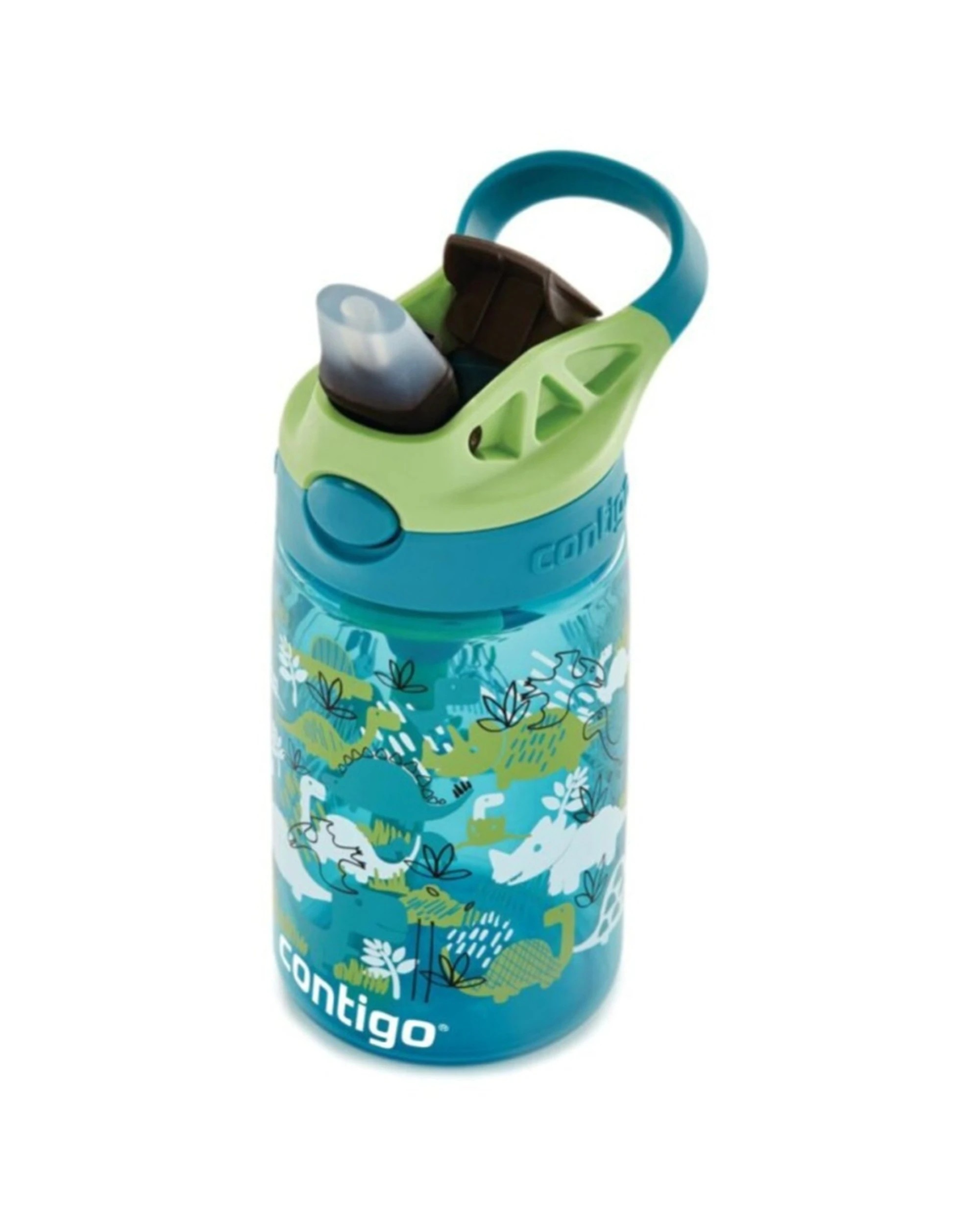 2 Contigo Kids Autospout Water Bottle Spill Proof 414ml Dinosaur - Blue, 2 of 3