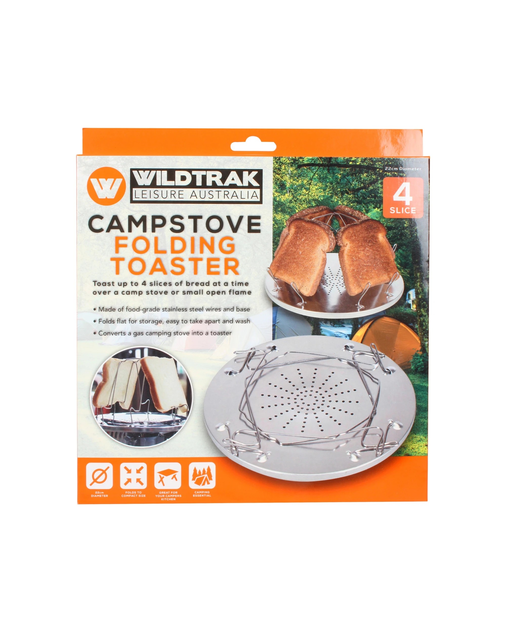1 Wildtrak Folding 4-Slice Stainless Steel Toaster For Camping Stove Use - Silver, 1 of 3