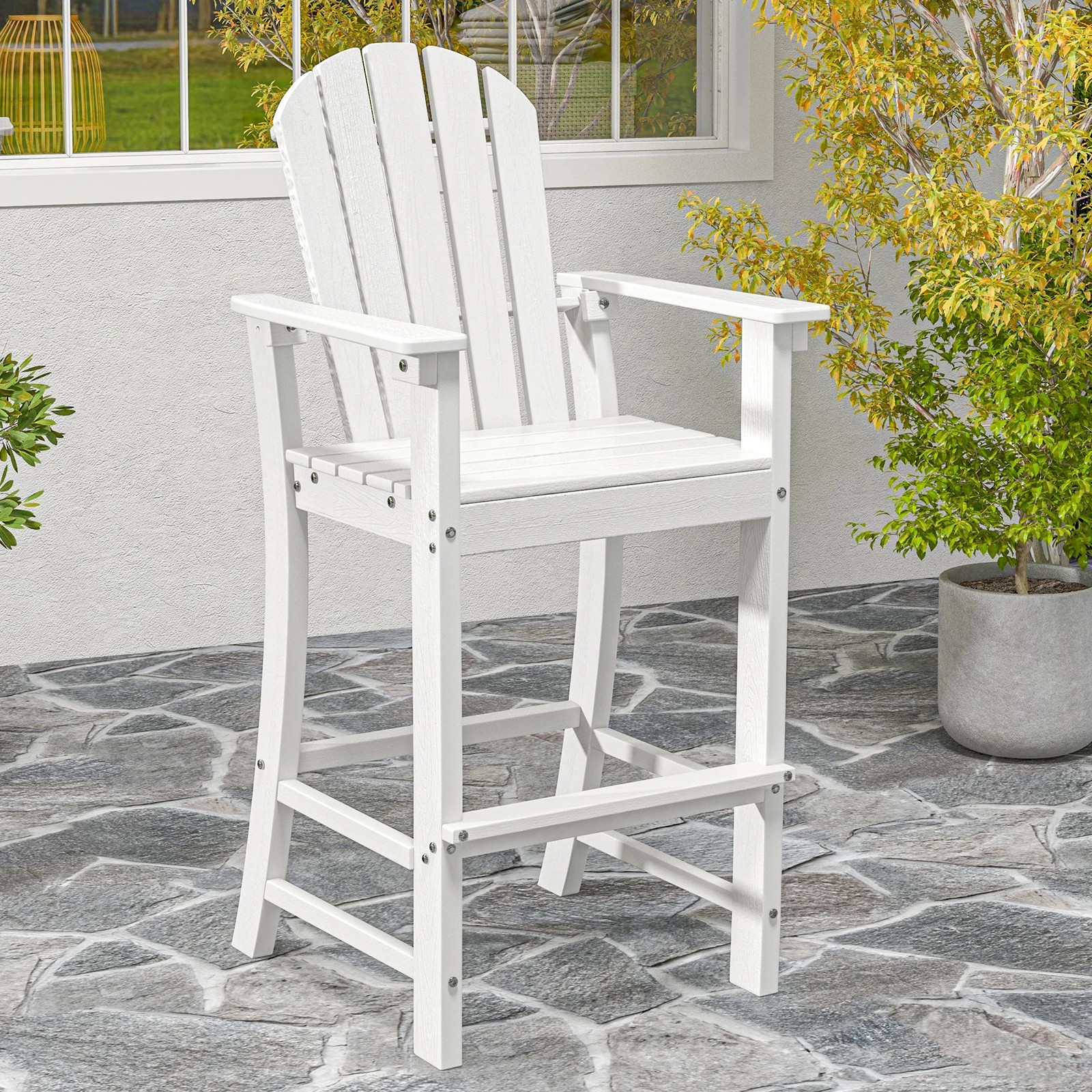 3 Costway 1.33M Tall HDPE Bar Stool Outdoor Adirondack Chair w/Footrest, 3 of 3