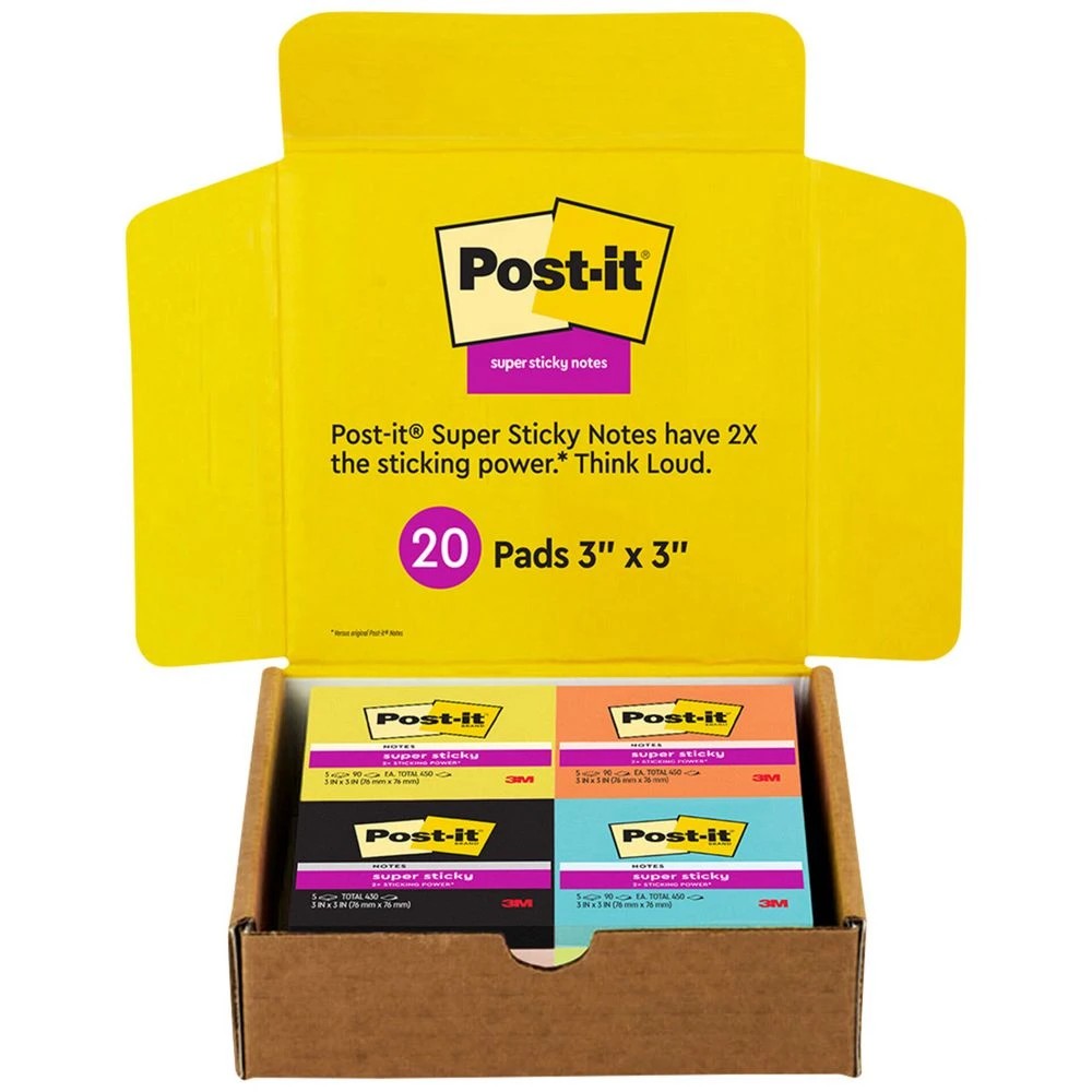 1 Post-it Super Sticky Notes 76 x 76mm Colour Variety 20 Pack, 1 of 1