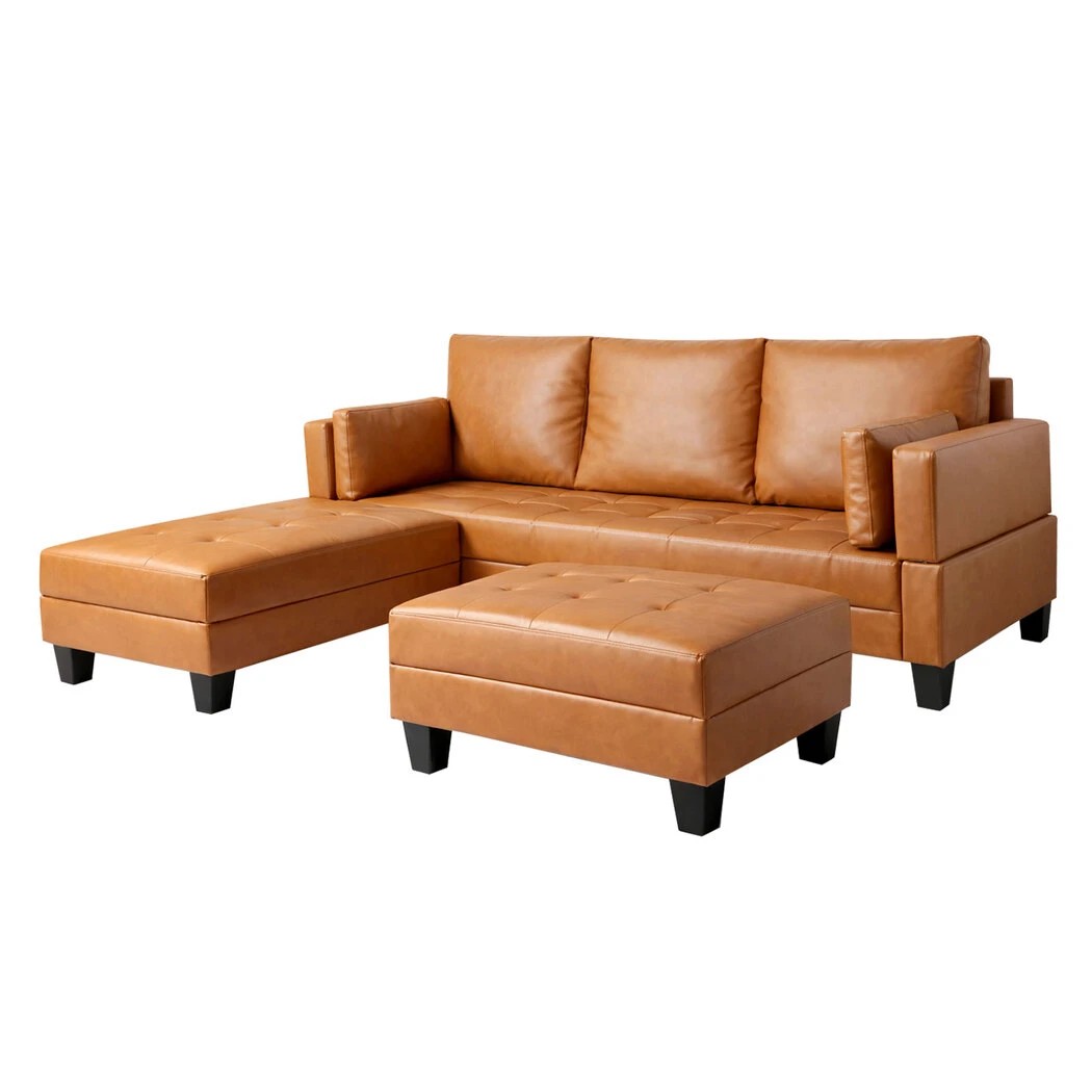 1 Levede 3 Seater Sofa Bed Modular Corner Pullout USB Lounge Storage Chaise,Brown, 1 of 6