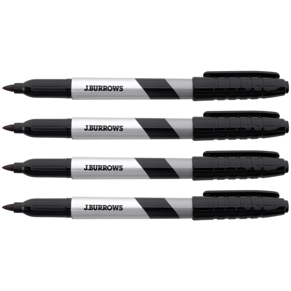 2 J.Burrows Permanent Markers 1mm Bullet Black 4 Pack, 2 of 4