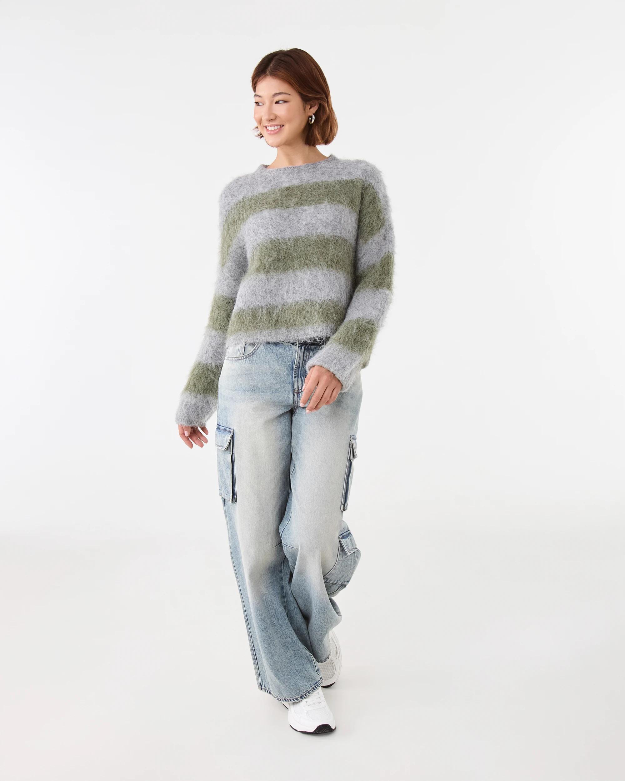 2 Fluffy Knit Jumper Grn Stripe, 2 of 7