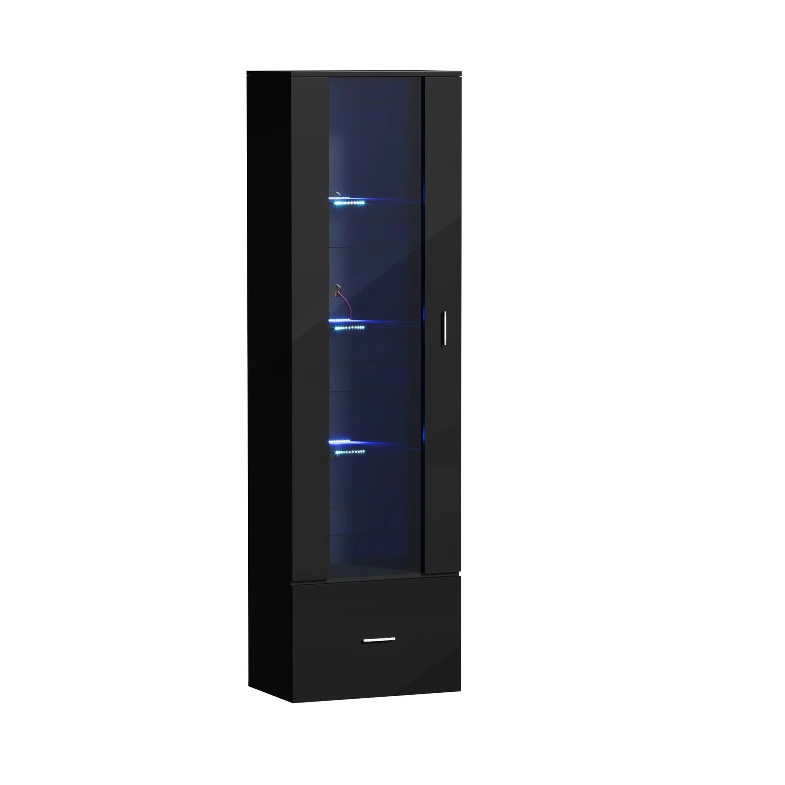 5 Oikiture Display Cabinet Buffet Sideboard LED Light Cupboard- Black, 5 of 10