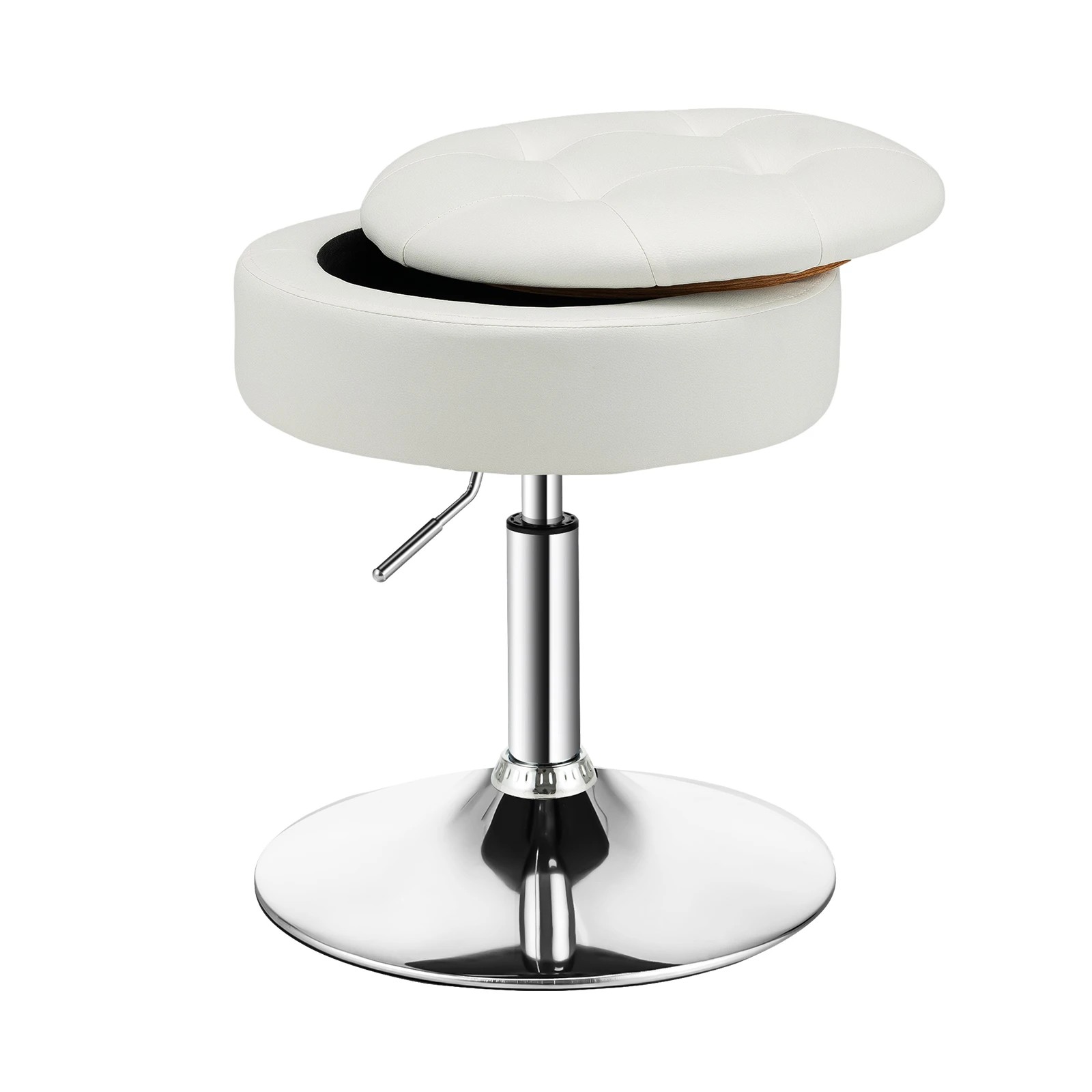 1 Costway Swivel Stool PU Leather Storage Makeup Dressing Chair - White, 1 of 6