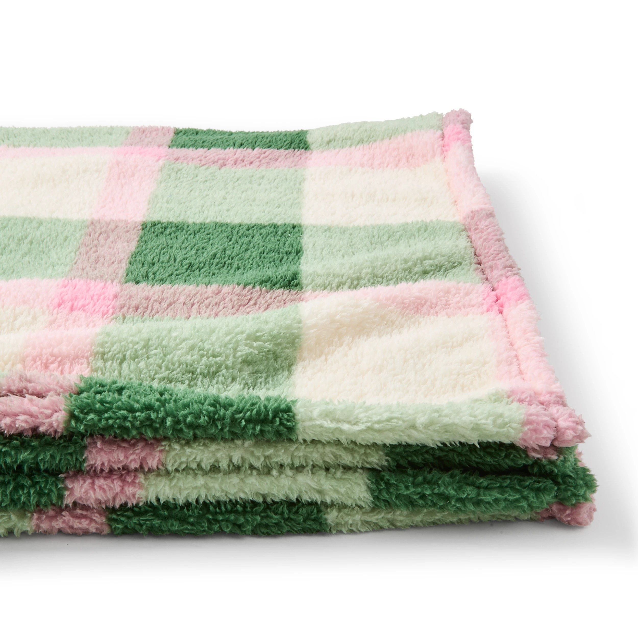 6 Check Teddy Fleece Throw - Pink and Green, 6 of 6