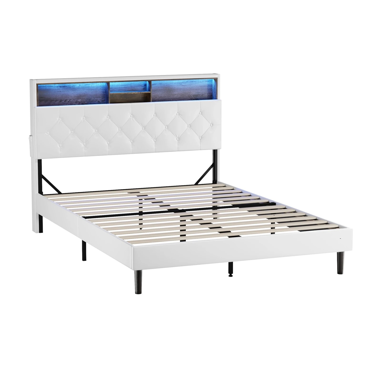 9 Oikiture Bed Frame Double Size with LED Storage Bedhead - White, 9 of 9