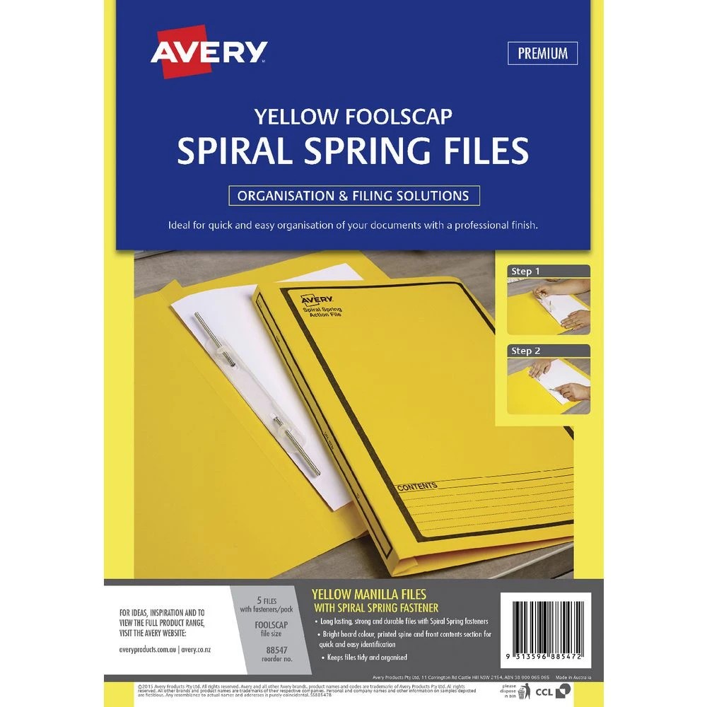 3 Avery Foolscap Spiral Spring Files Yellow 5 Pack, 3 of 4