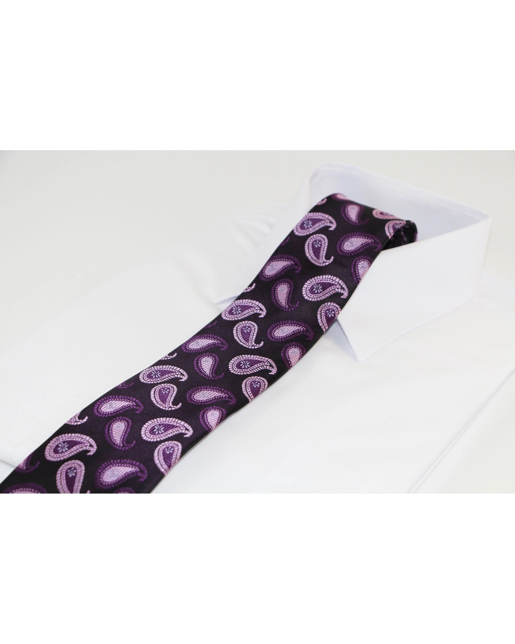1 Zasel Mens Dark Purple With Mixed Purples Floating Paisley Patterned 8cm Neck Tie, 1 of 2