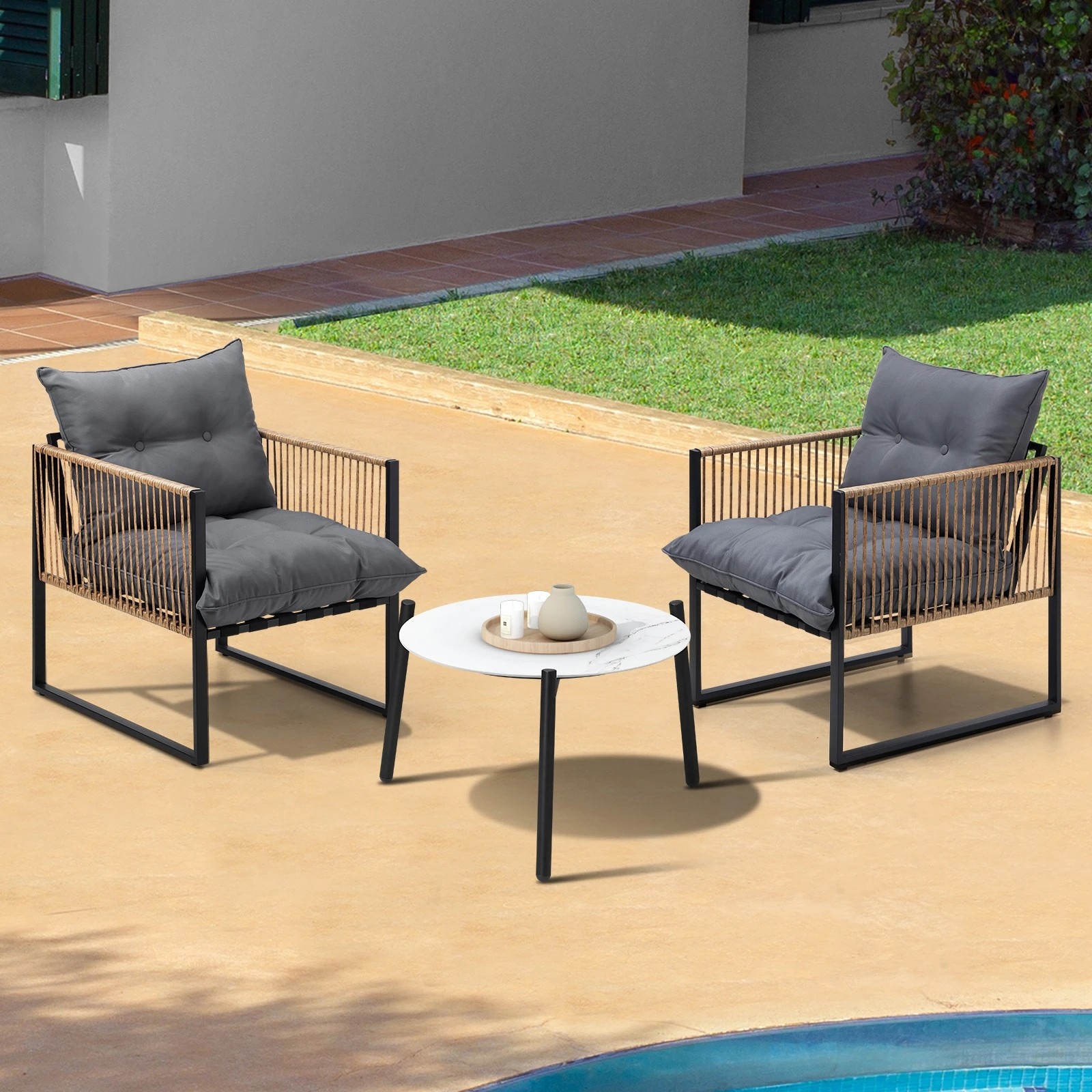 2 Livsip Outdoor Patio Set Furniture 50cm Coffee Table Rattan Chairs 3pcs
 - Multi, 2 of 10
