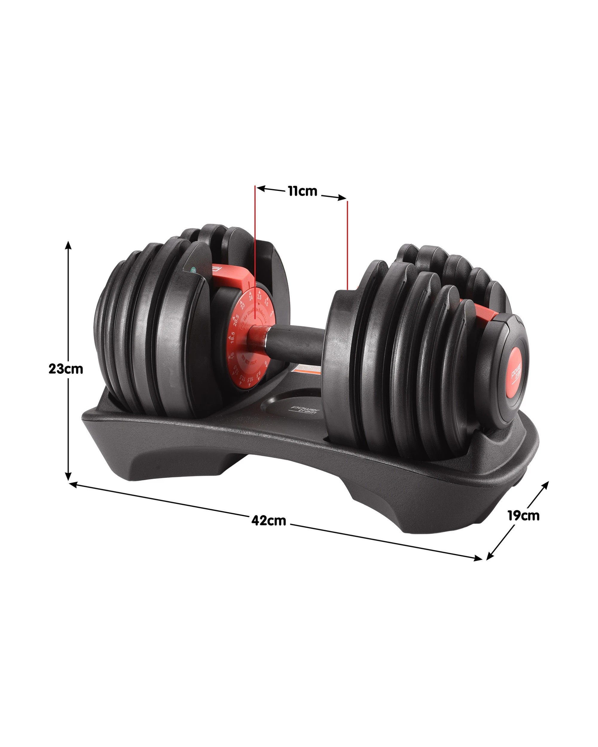2 Powertrain 48kg Adjustable Dumbbells 15-in-1 Home Gym Weights Red, 2 of 7