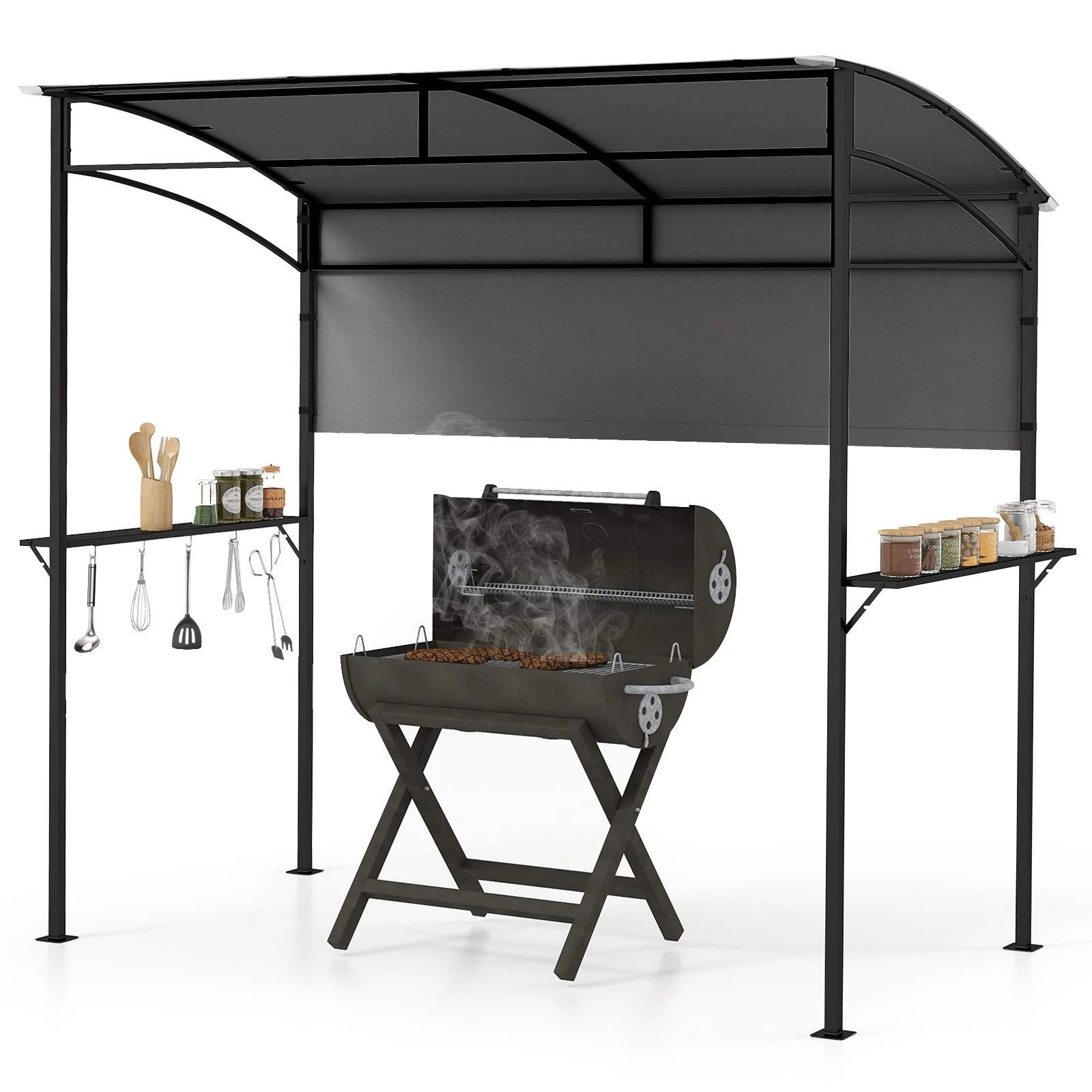 1 Costway Outdoor Grill Gazebo BBQ Sun-Protective Shelter Barbecue Tent - Grey, 1 of 2