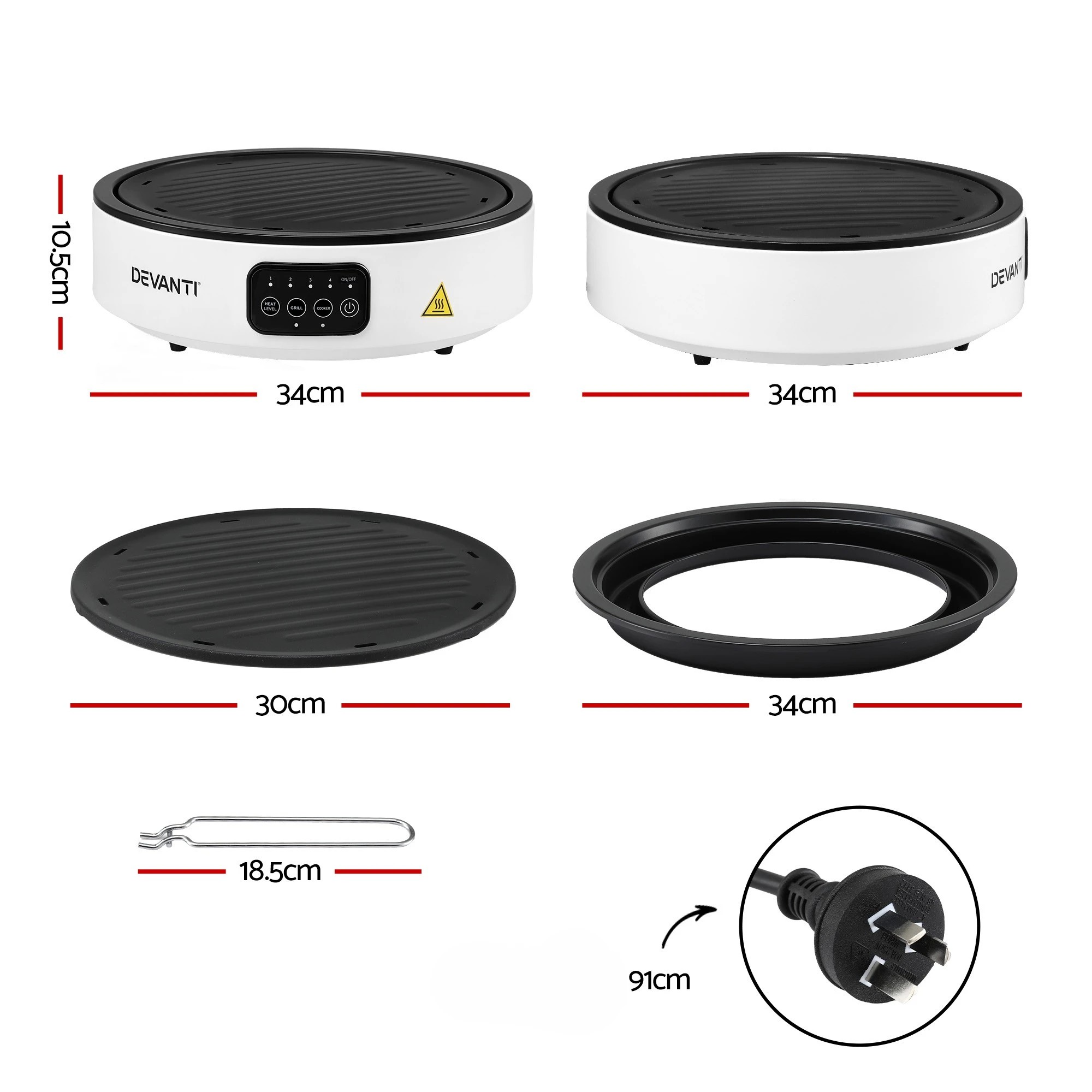 3 Devanti Ceramic Cooktop Electric Grill Cooker - White, 3 of 9