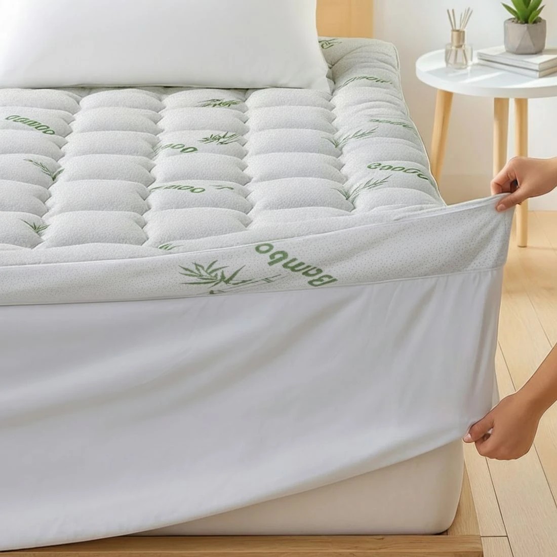 8 Giselle Bedding 1500GSM Pillowtop Mattress Topper Bamboo Mattress Pad for Back Pain Relief Washable - White, 8 of 9