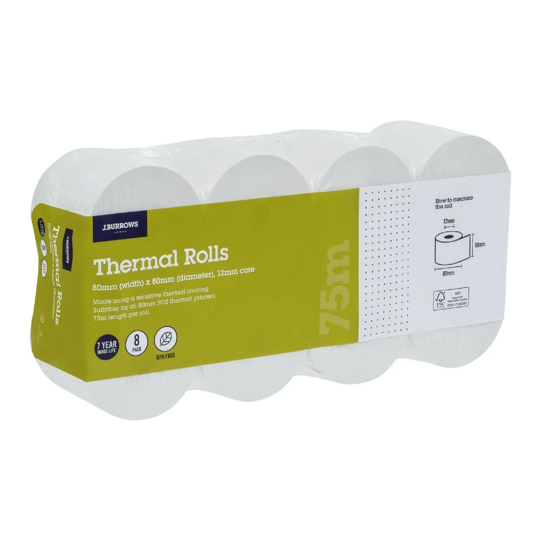 1 J.Burrows Thermal Rolls 80 x 80mm 8 Pack BPA Free, 1 of 2
