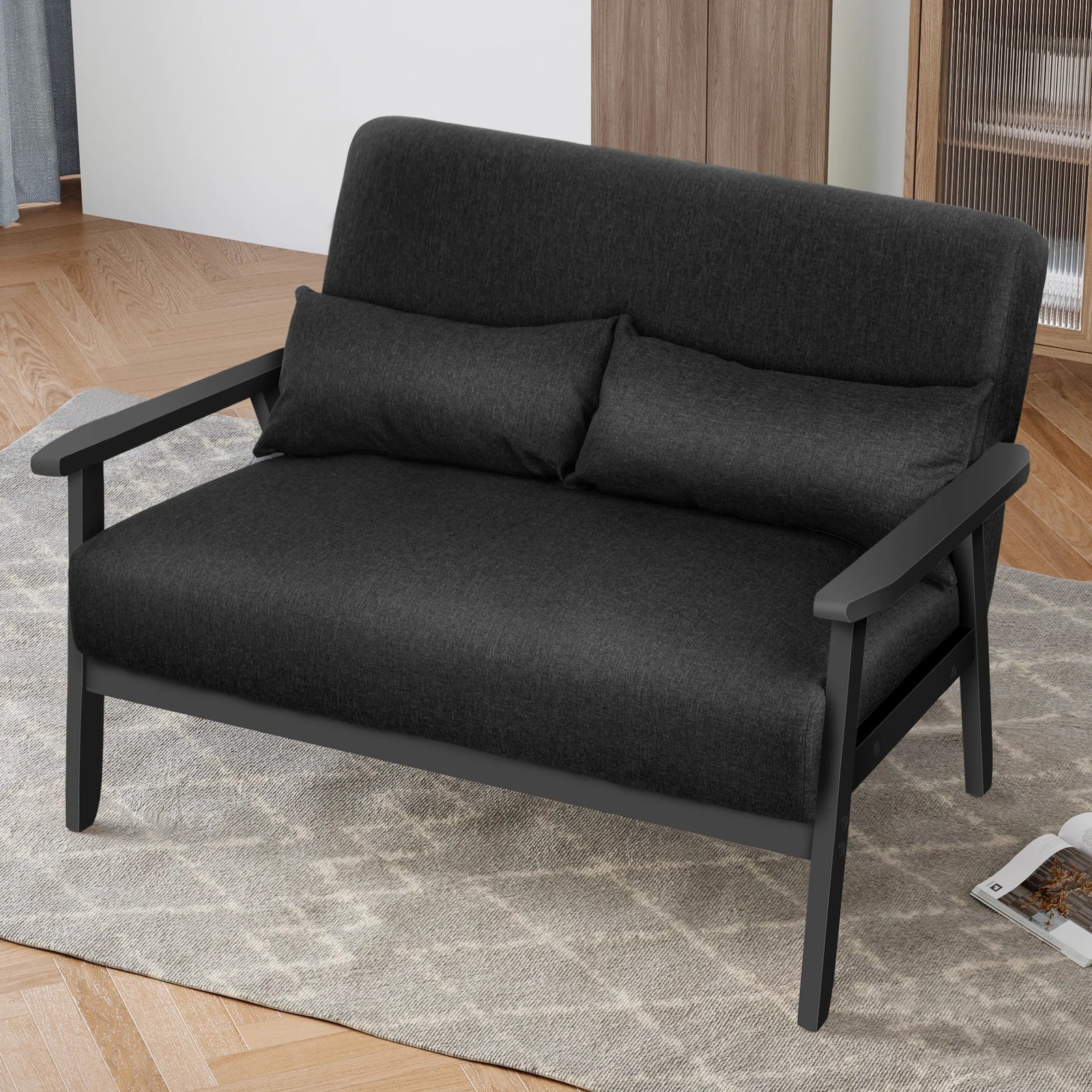 4 Alfordson 2 Seater Sofa Lounge Chair Fabric Armchair Accent Chair Loveseat - Black, 4 of 10