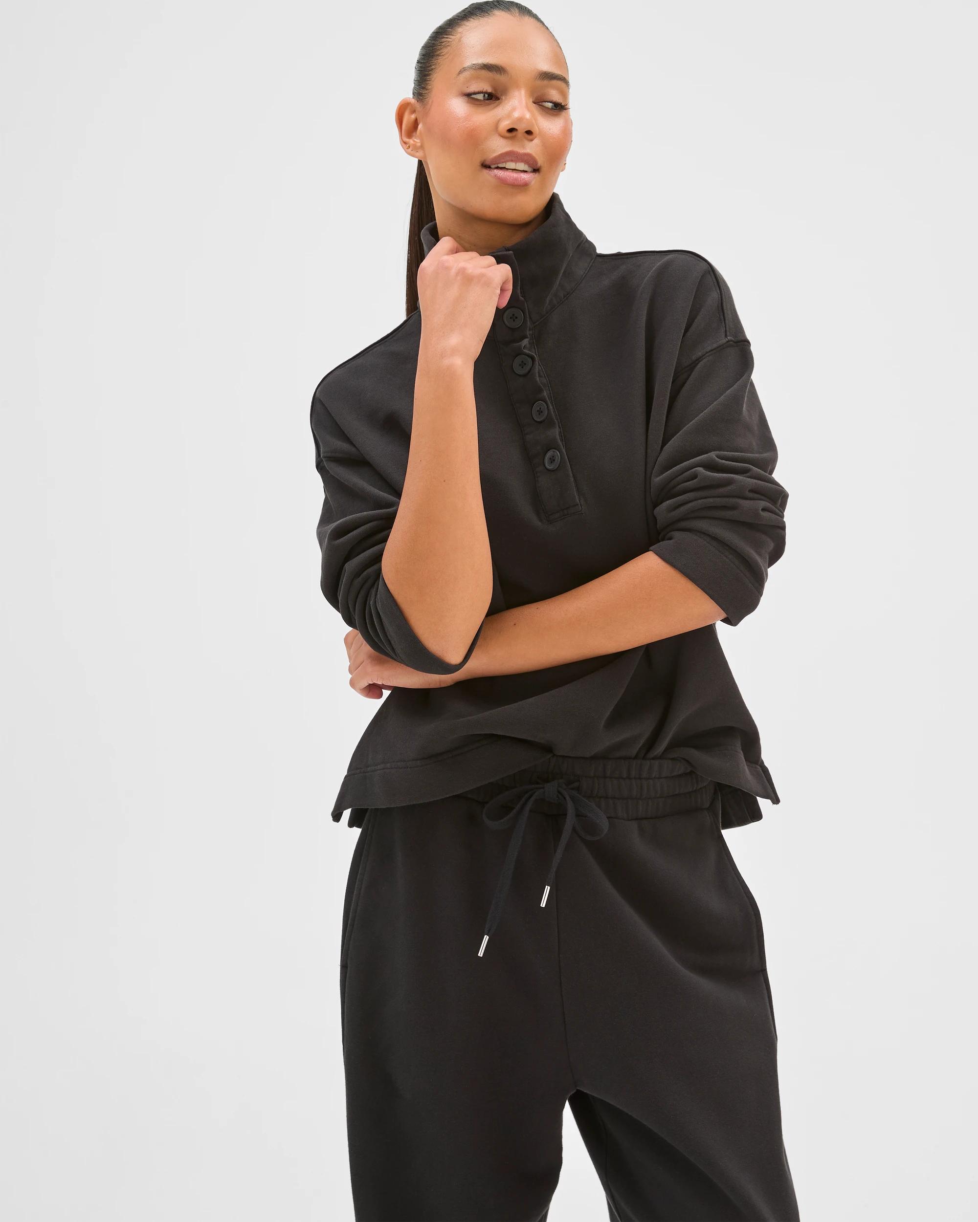 2 Target Woman Australian Cotton Funnel Neck Button Front Jumper WASHED BLACK, 2 of 7