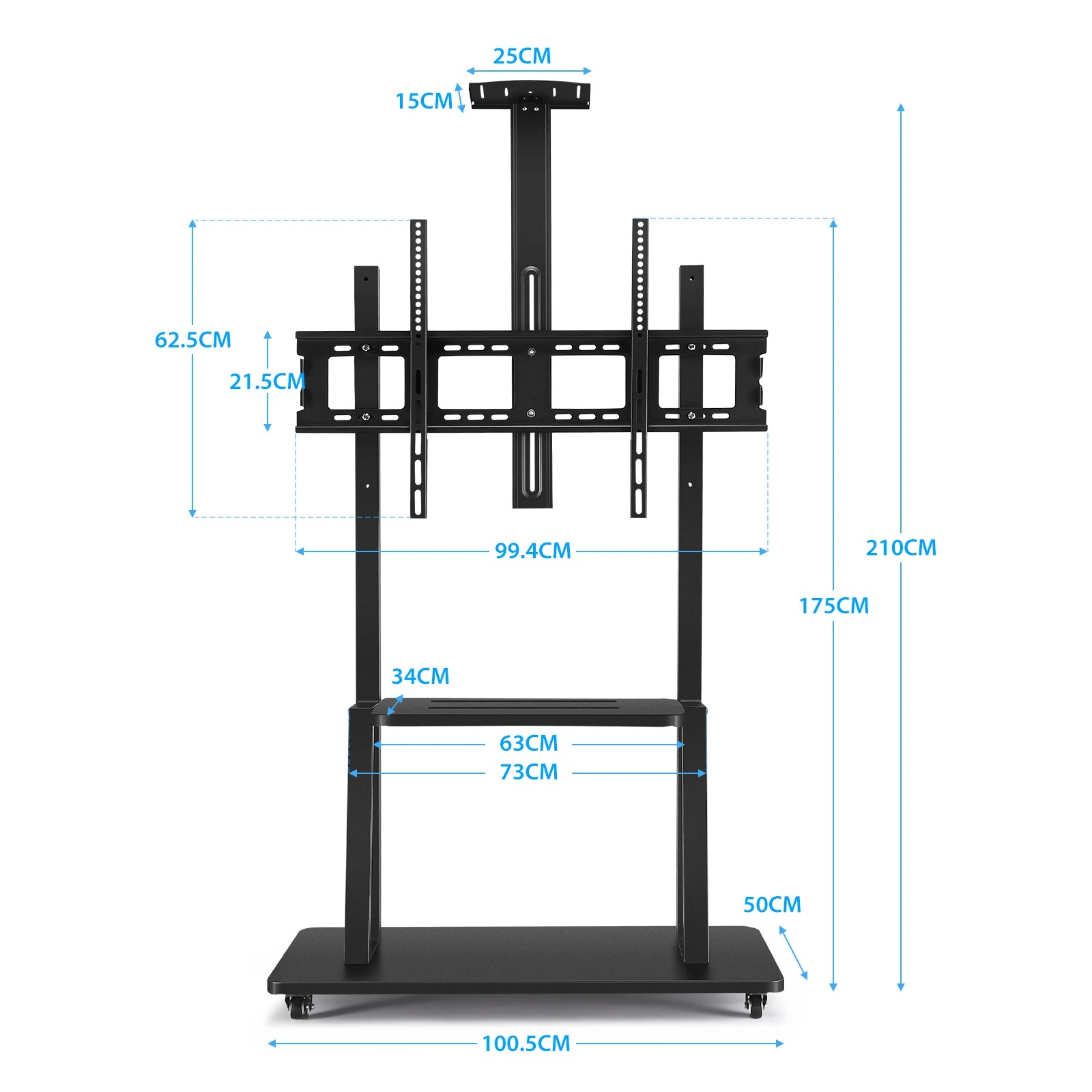 4 Ausway Mobile TV Screen Monitor Stand Mount Bracket Trolley 50-98 Inch, 4 of 8