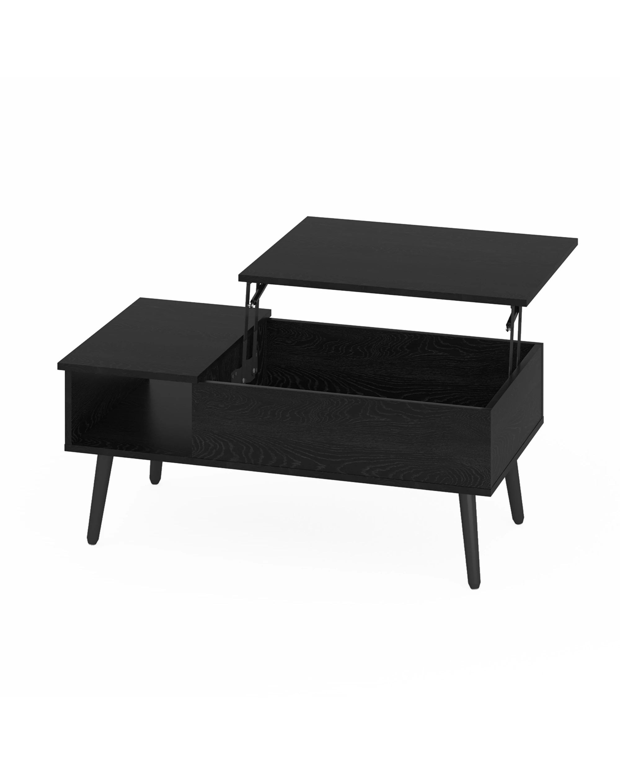 1 Advwin Lift Up Top Coffee Table Side Table w/ Hidden Storage & Shelf Black, 1 of 8
