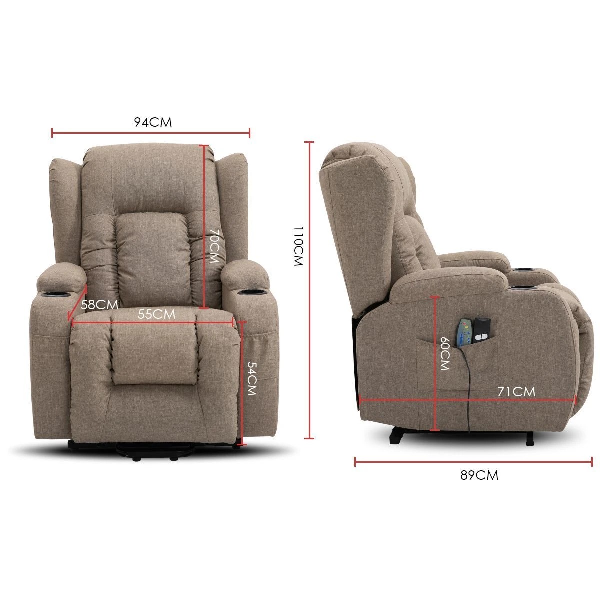 3 LUXDREAM Electric Massage Chair Linen Fabric Recliner, 3 of 4