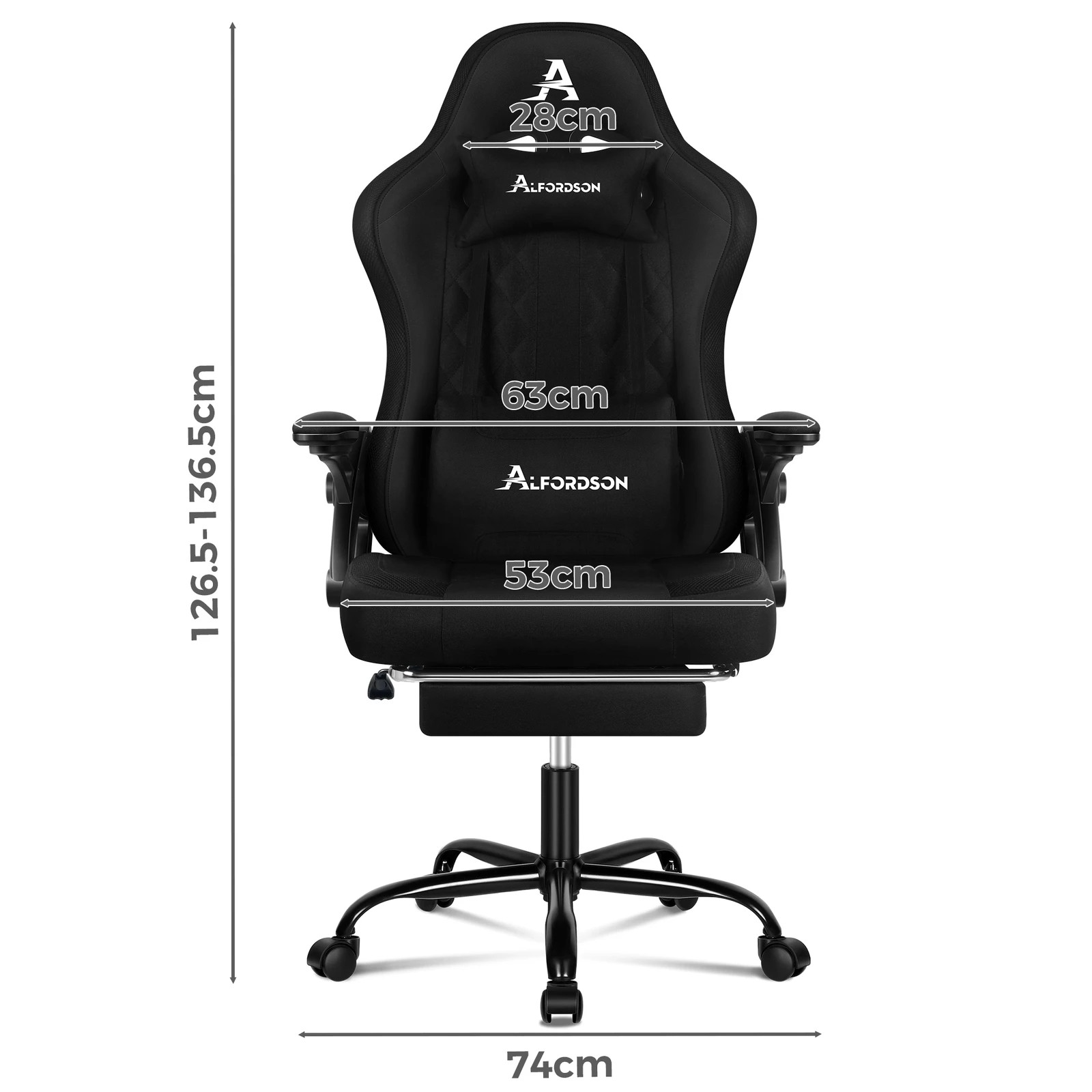 9 Alfordson Gaming Chair Office Massage 12 RGB LED Computer Fabric - Black, 9 of 10