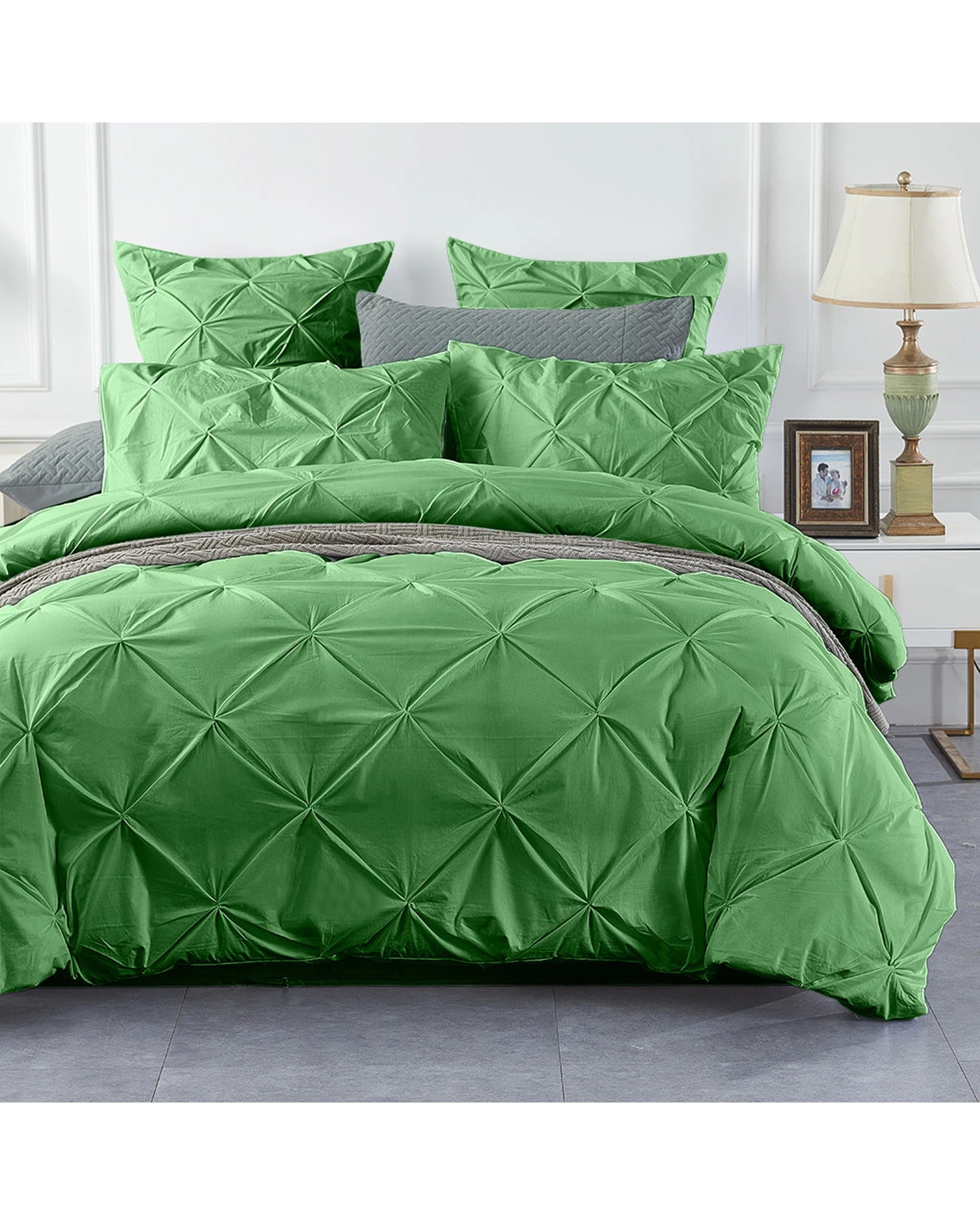 1 Cotton More 100% Cotton Diamond Pinch Pleated Pintuck Doona Quilt Cover Double - Green, 1 of 7