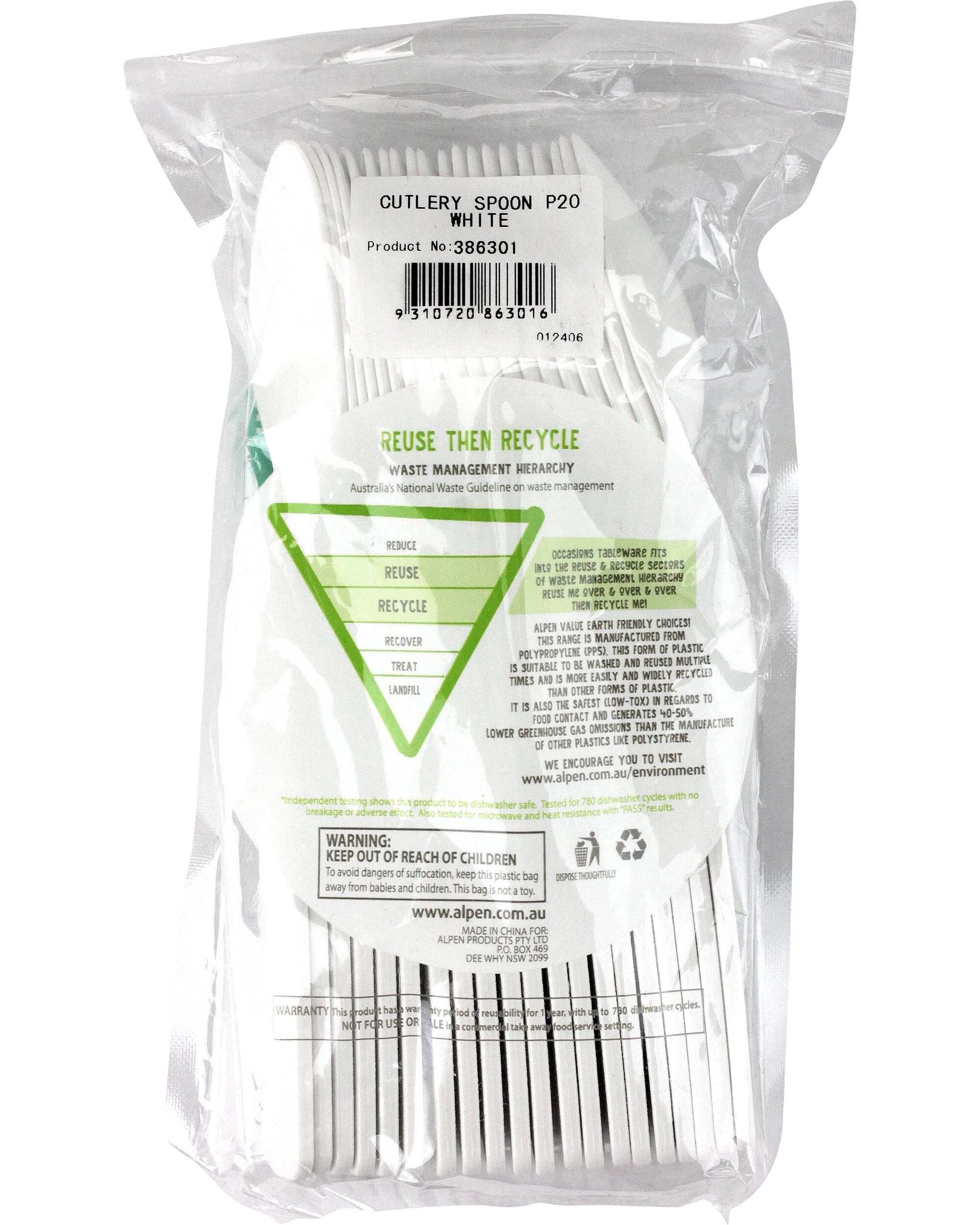 3 Alpen Reusable Spoons Pack of 20 - White - White, 3 of 3