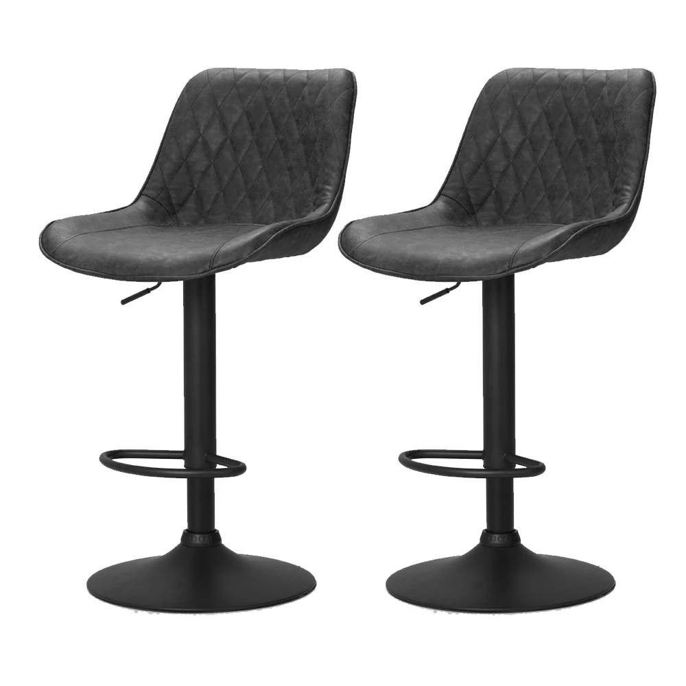 1 Artiss 2x Bar Stools Gas Lift Vintage Leather - Black, 1 of 5