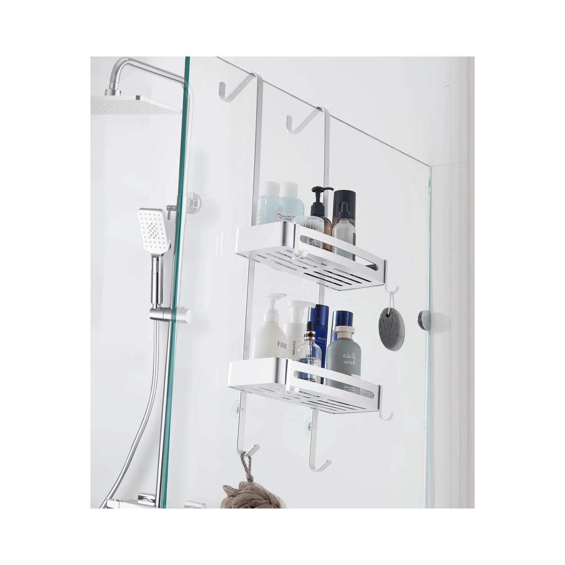 3 2 Tier Bathroom Shower Caddy Aluminium Alloy Rust Free Waterproof Bath Storage Rack Organizer - Silver
 - Silver, 3 of 5